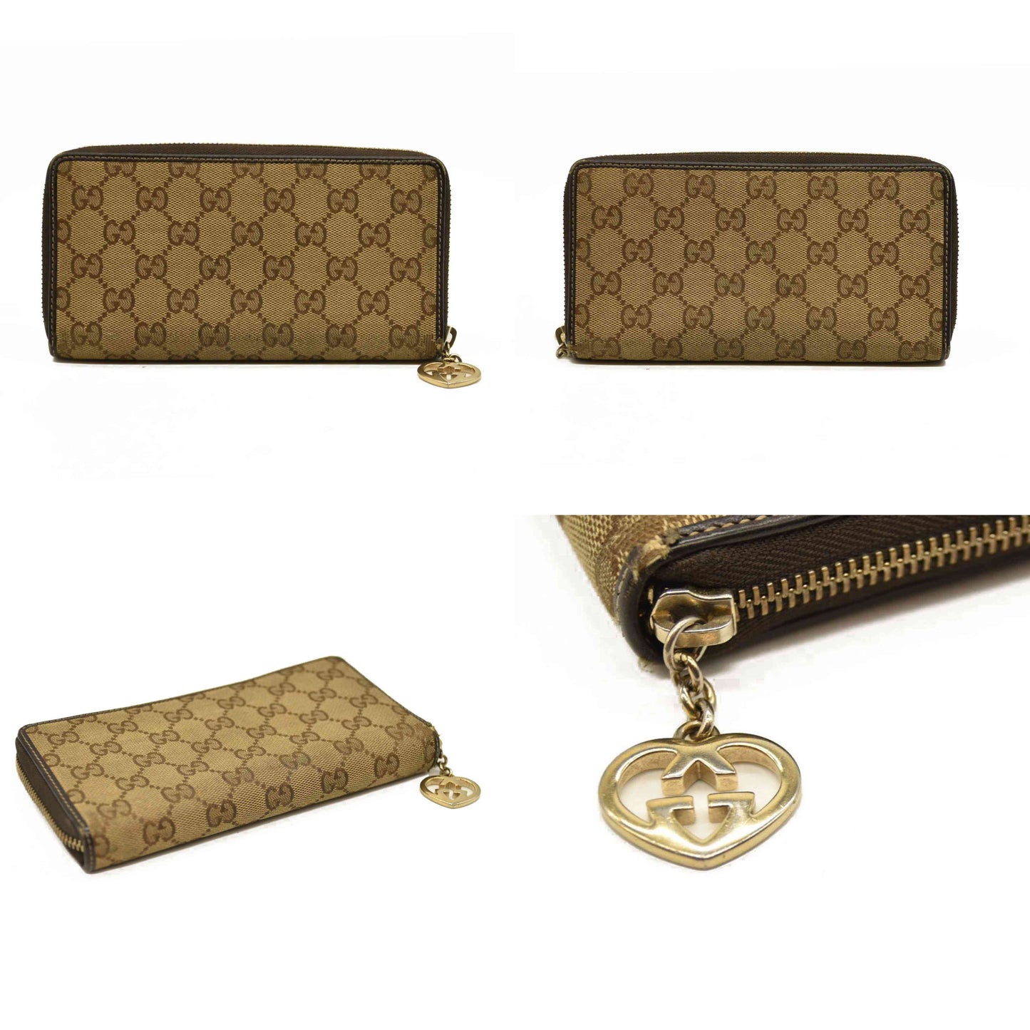 Gucci  Monogram Margaux Calfskin Lovely Zip Around Wallet Beige Ebony Cocoa