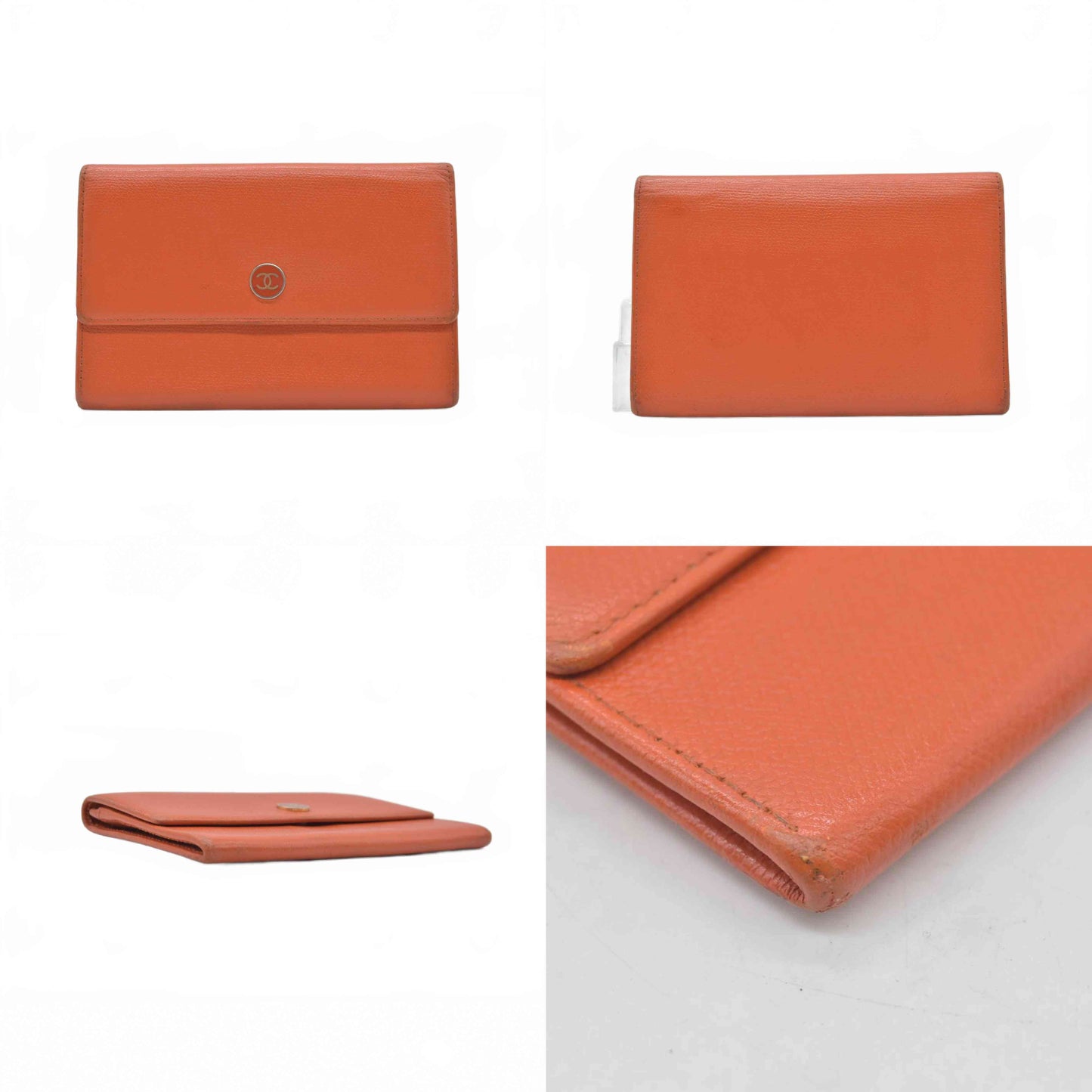 $725 Chanel  2003-2004 Compact Yen Wallet Button Orange CONSIGNMENT