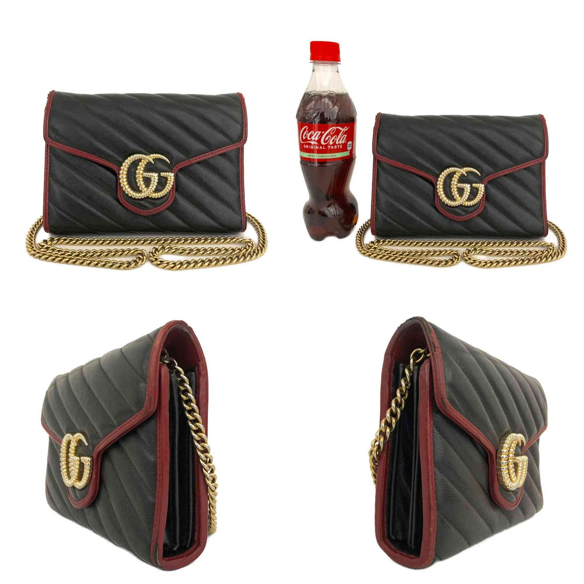 $2100 GUCCI GG Marmont Quilted Leather Chain Shoulder Bag Black