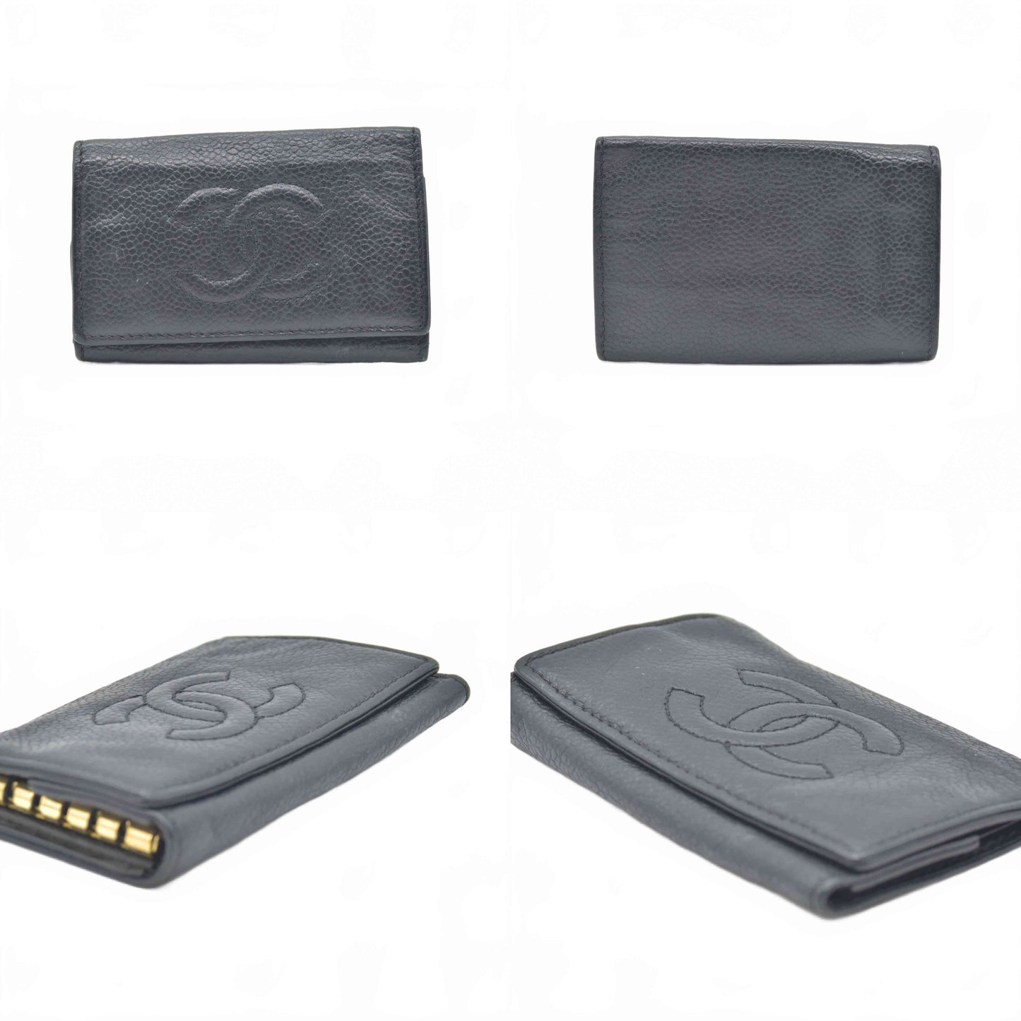 $675 CHANEL 1994 Caviar Timeless CC 6 Key Holder Case Black