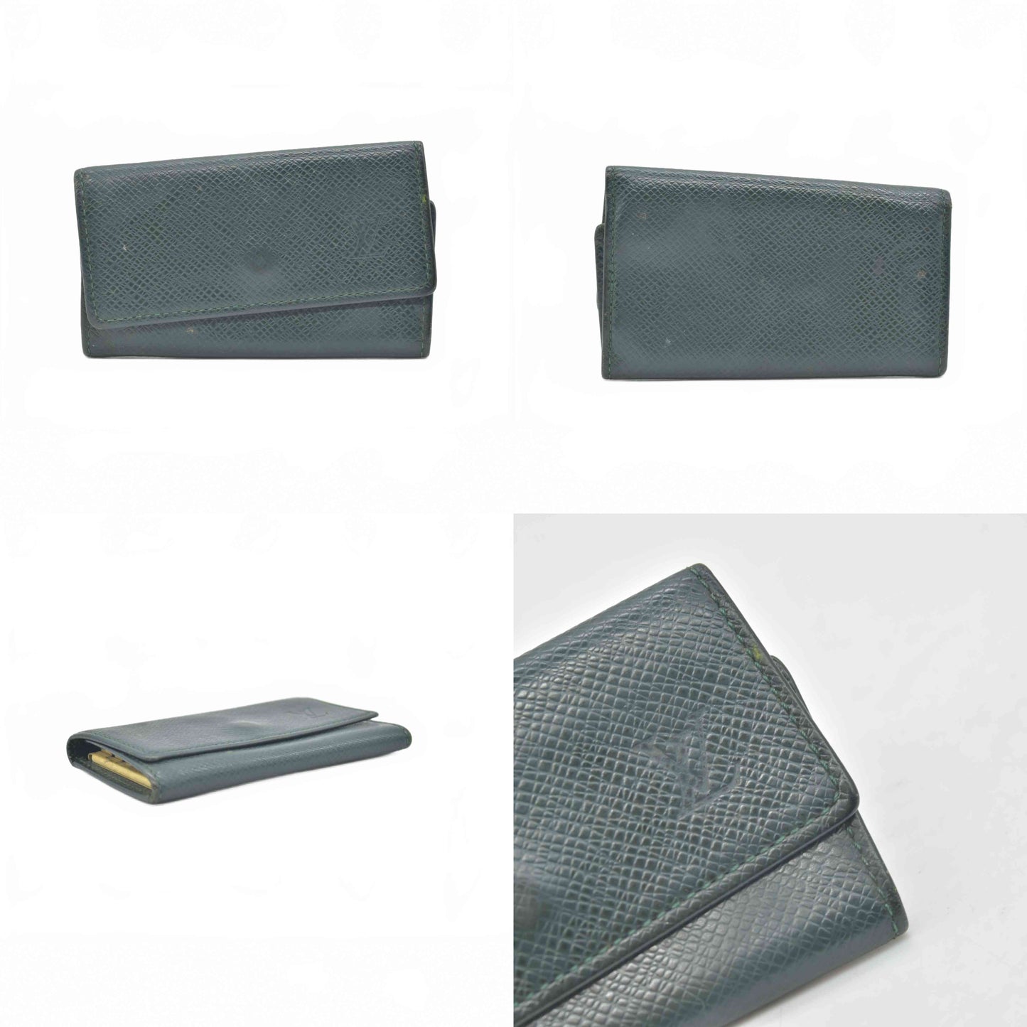 $355 1994 Louis Vuitton Dark Green Taiga Leather 4 Key Holder MI0954
