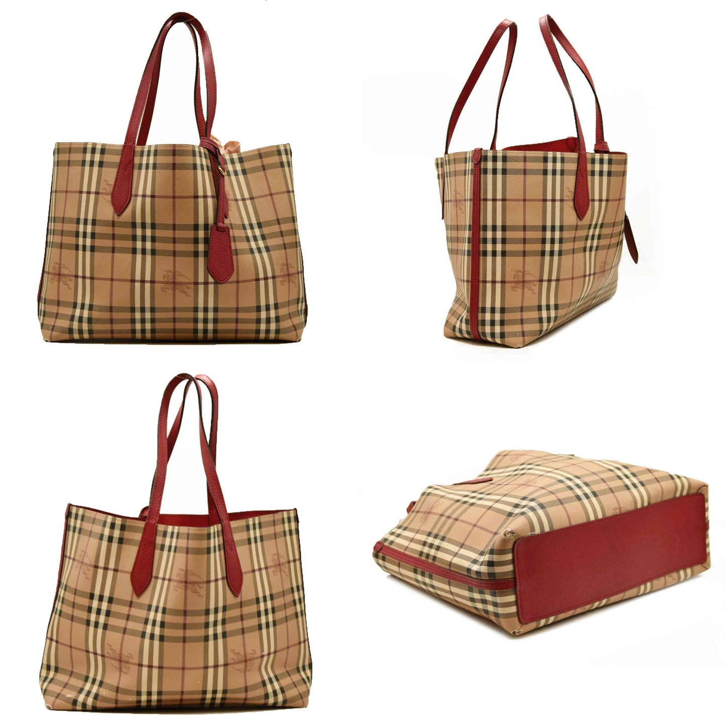 Burberry  Haymarket Check Medium Reversible Tote Poppy Red