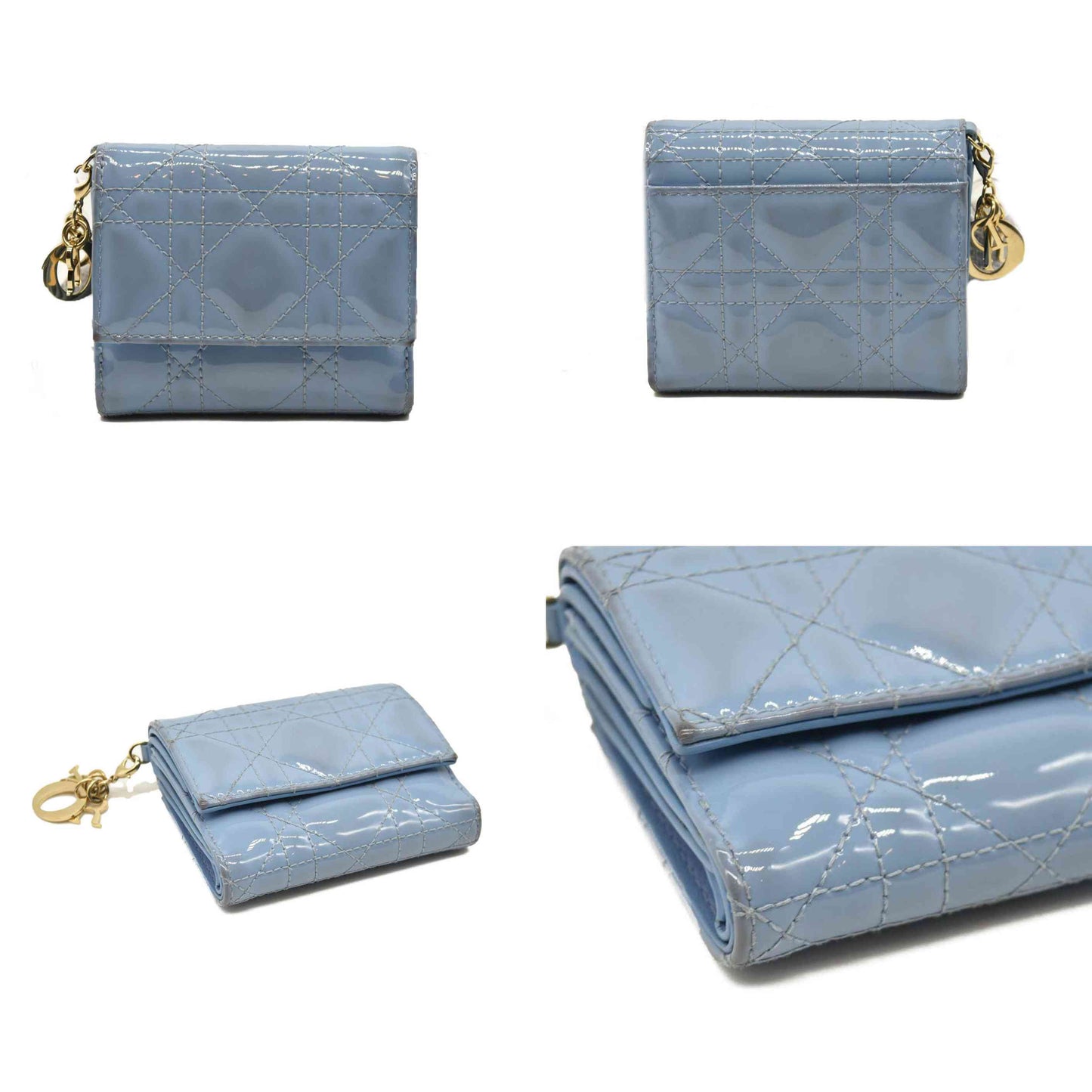 Christian Dior  Patent Cannage Lady Dior Lotus Wallet Light Blue
