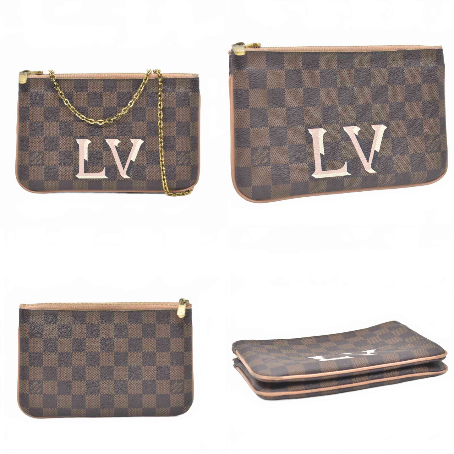 $1420 2020 Louis Vuitton Double Zip Pochette Damier Ebene MI0220