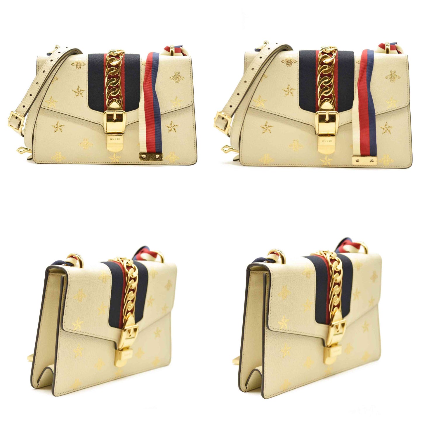 Gucci  Calfskin Small Sylvie Shoulder Bag Off White