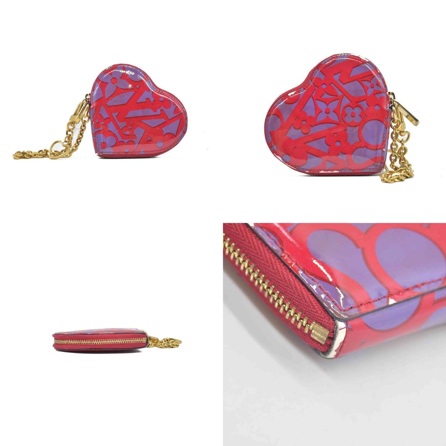 $575 Louis Vuitton Rose Indian Sweet Monogram Vernis Heart Coin Purse CONSIGNMENT