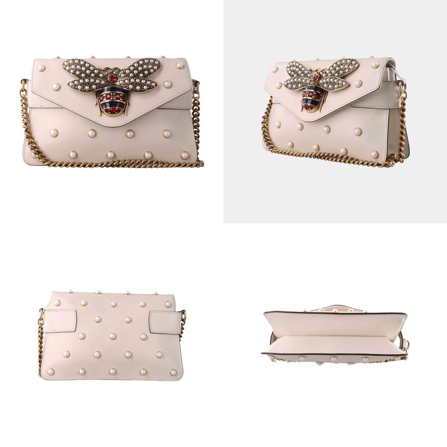 PRE-ORDER  Gucci  Nappa Pearl Studded Mini Queen Margaret Broadway Shoulder Bag Mystic White