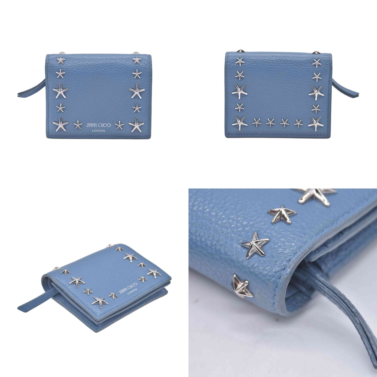 $650 2005 Jimmy Choo Zip Around Compact Star Wallet Blue CONSIGNMENT 10020916