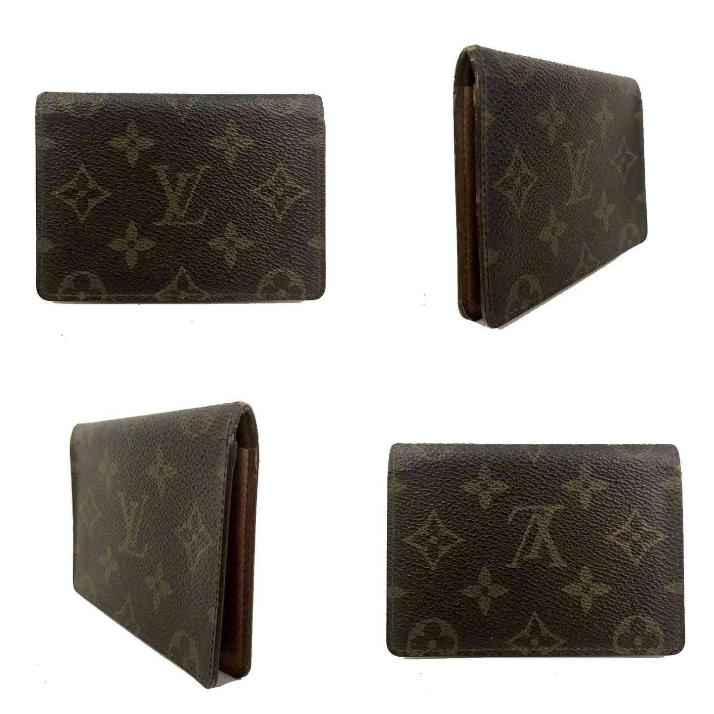 $350 Vintage Louis Vuitton Monogram Porte 2 Cartes Vertical Pass Card Case Brown