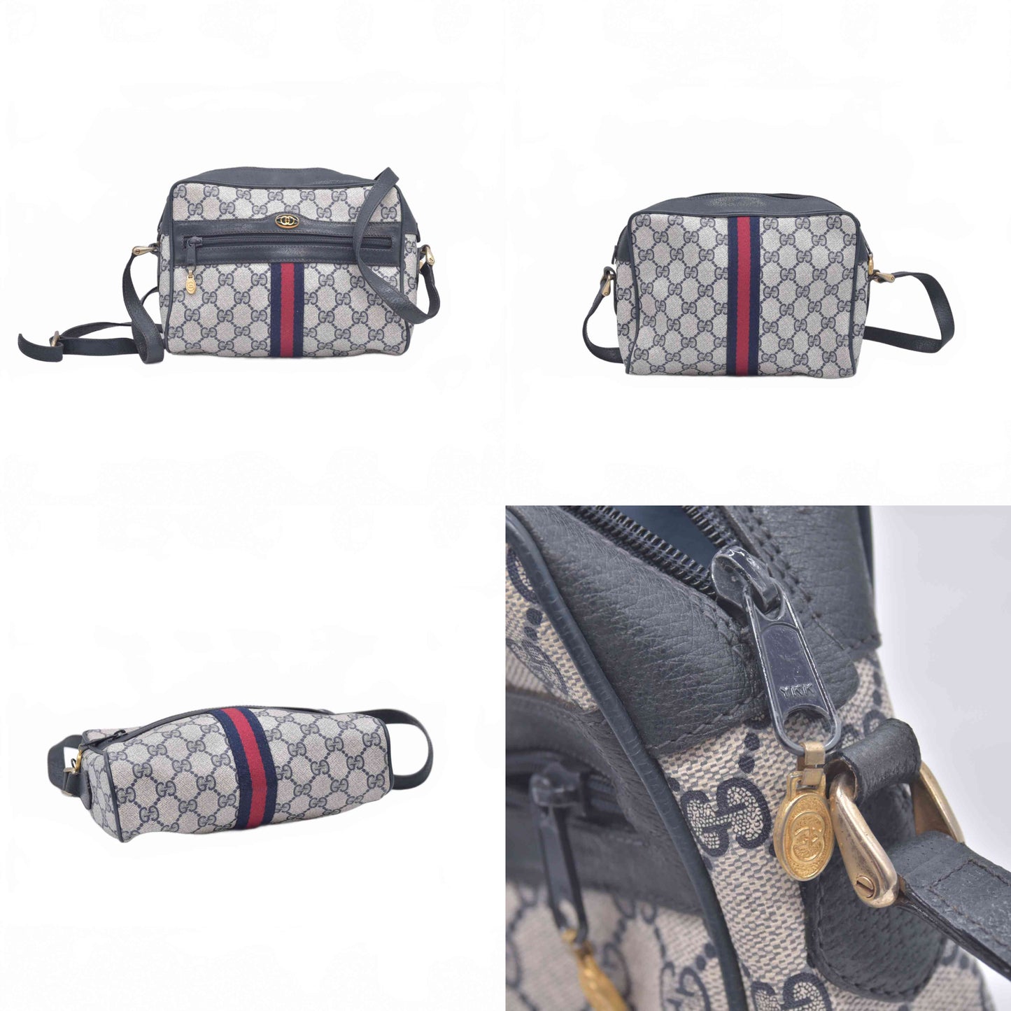 $1100 Gucci Vintage Ophidia Shoulder Bag GG Canvas Small Blue