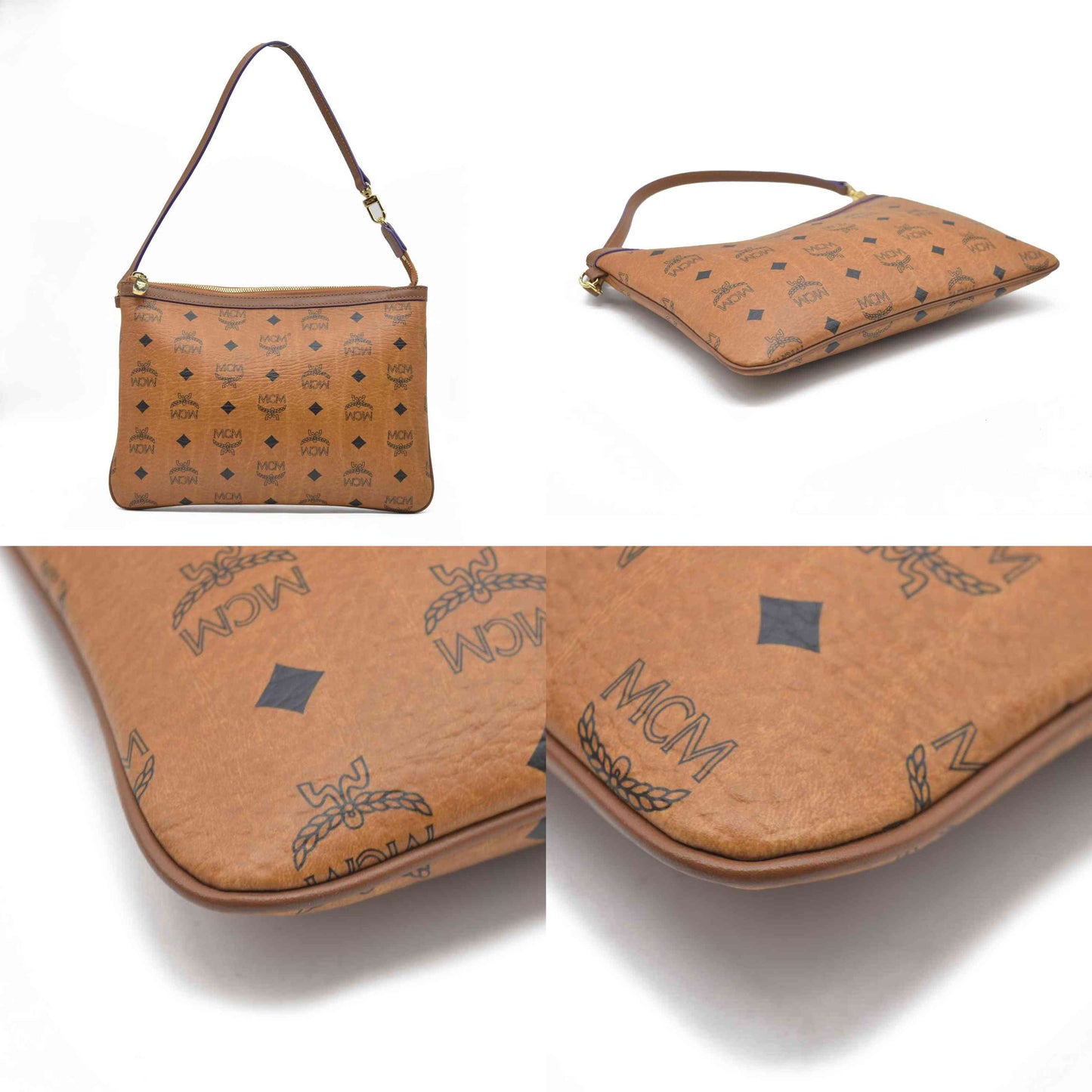 MCM Visetos Liz Shopper Tote Pouch Cognac