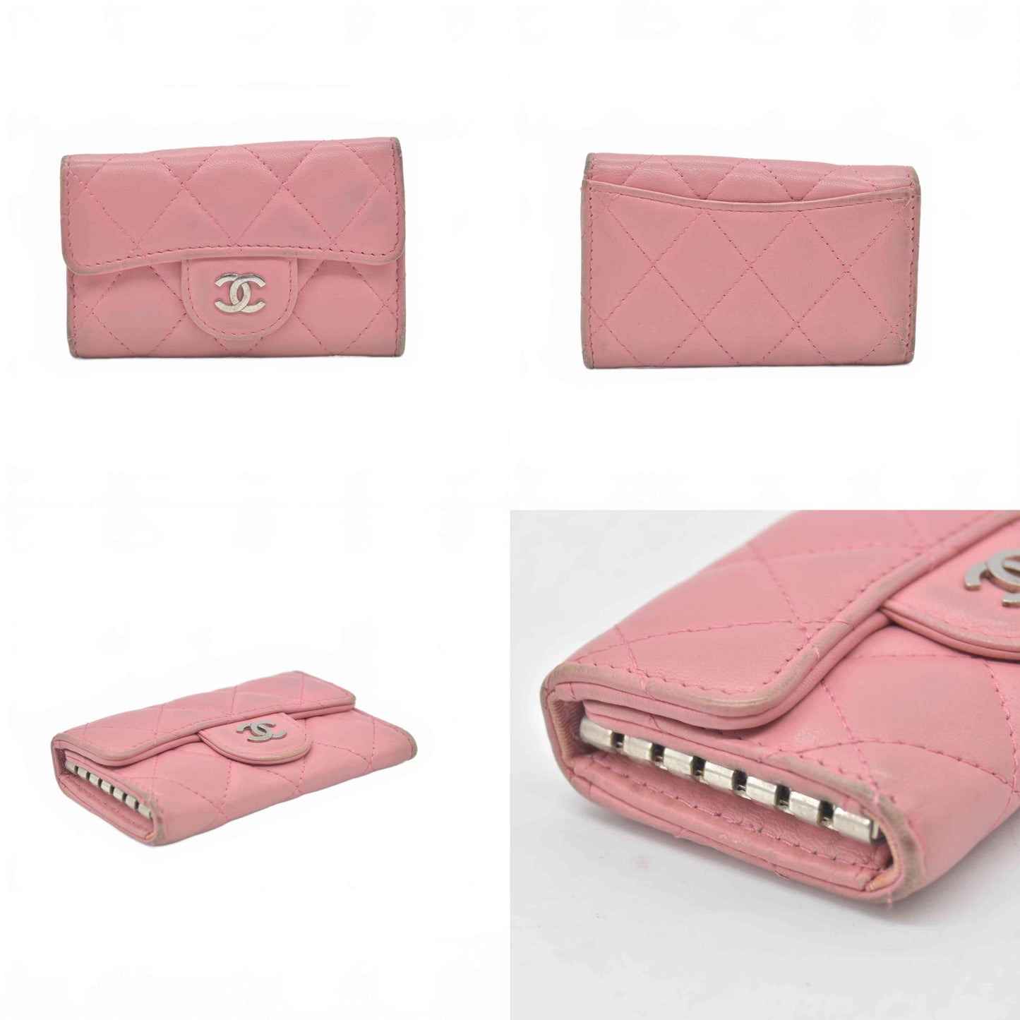 $675 2012 CHANEL Lambskin Quilted 6 Key Holder Pink