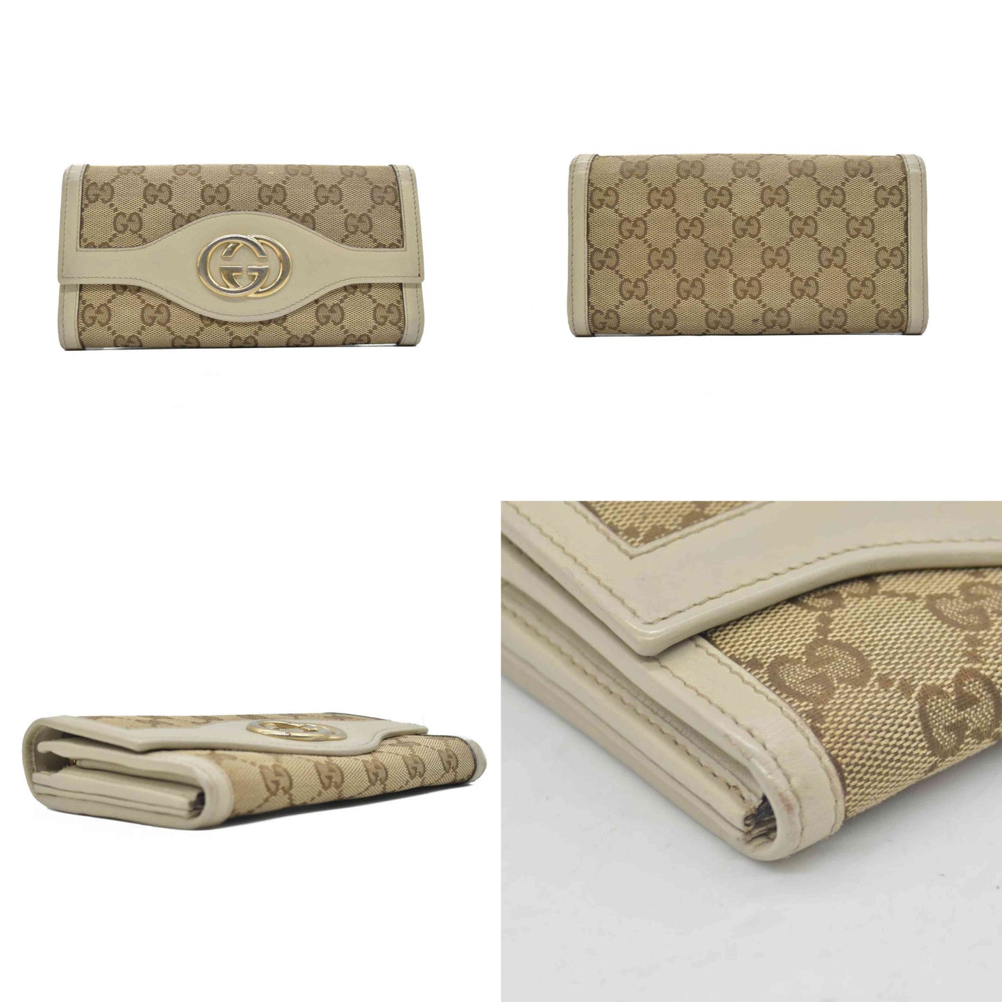 $880 Gucci Monogram Sukey Continental Wallet Champagne CONSIGNMENT