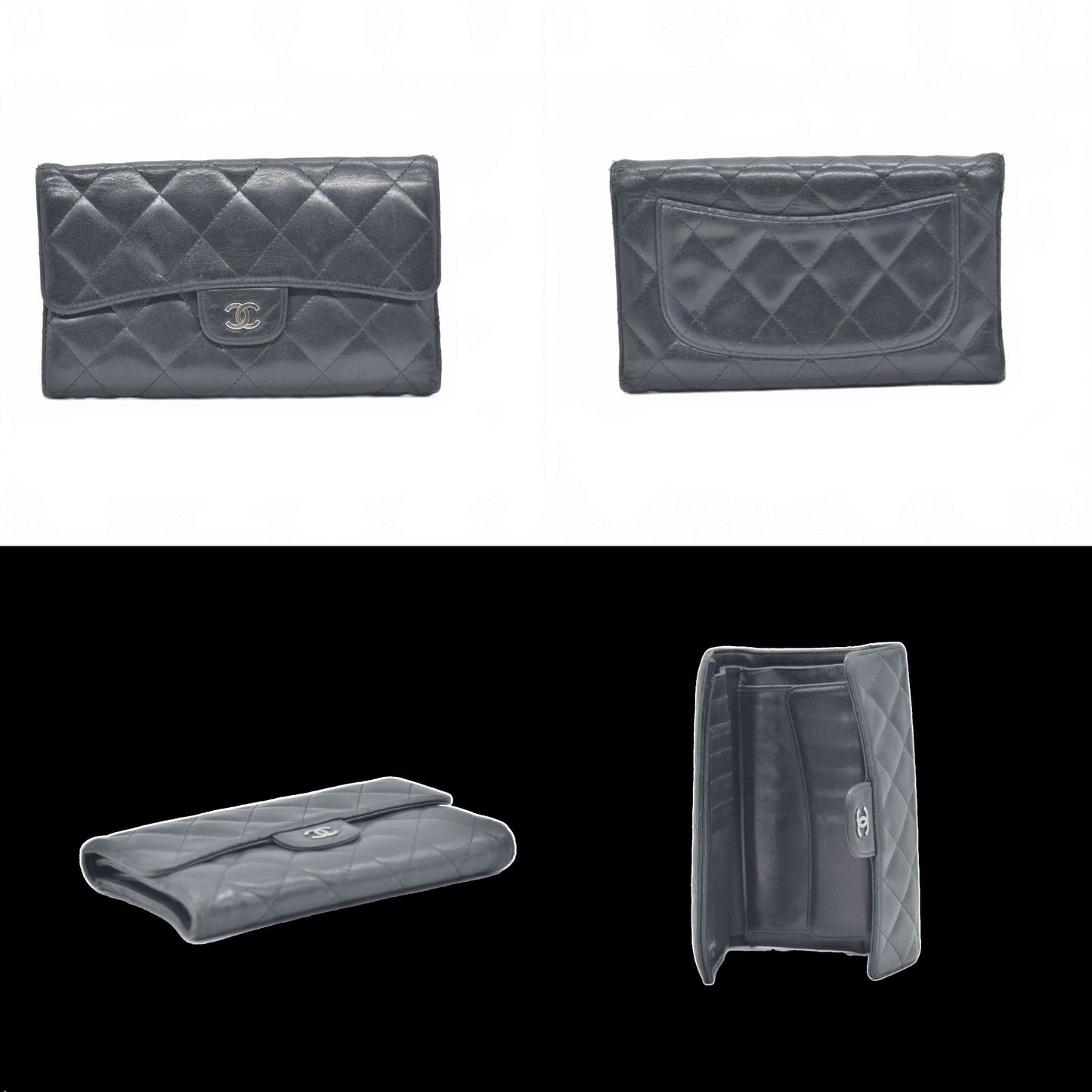 $1375 Chanel Lambskin Quilted Large Flap Wallet Black CONSIGNMENT