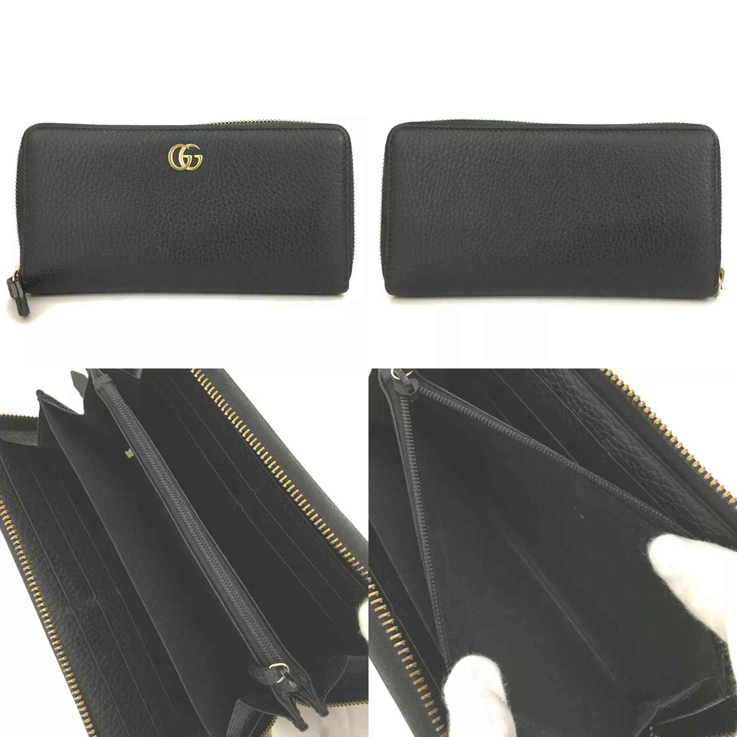 Gucci  Dollar Calfskin GG Marmont Zip Around Wallet Black