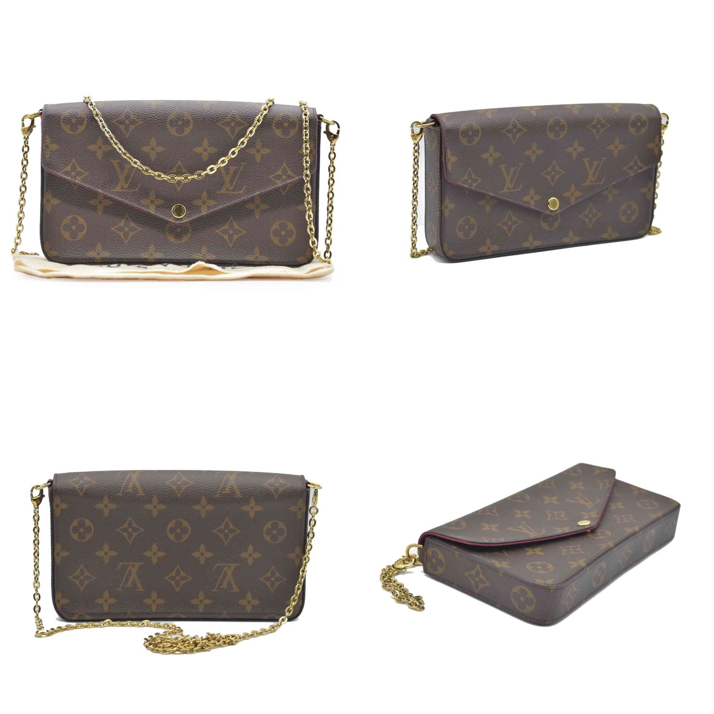 $1580 Louis Vuitton Monogram Pochette Felicie Chain Wallet Fuchsia FH4200