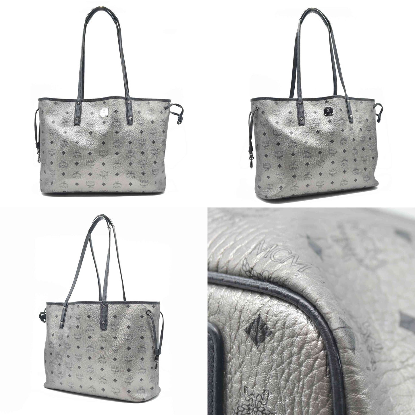$770 MCM Tote Silver Metallic Liz Reversible Tote