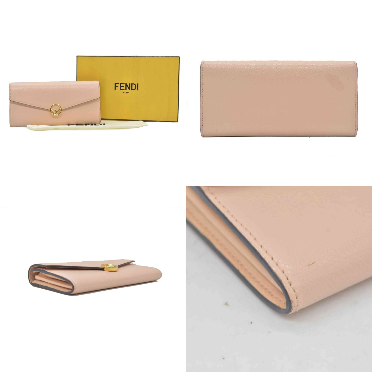 $795 FENDI Vitello Cruise F is Fendi Envelope Wallet Pale Pink