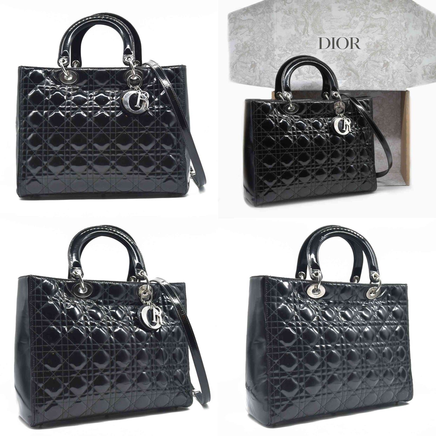$7200 Christian Dior  Patent Cannage Large Lady Dior Black