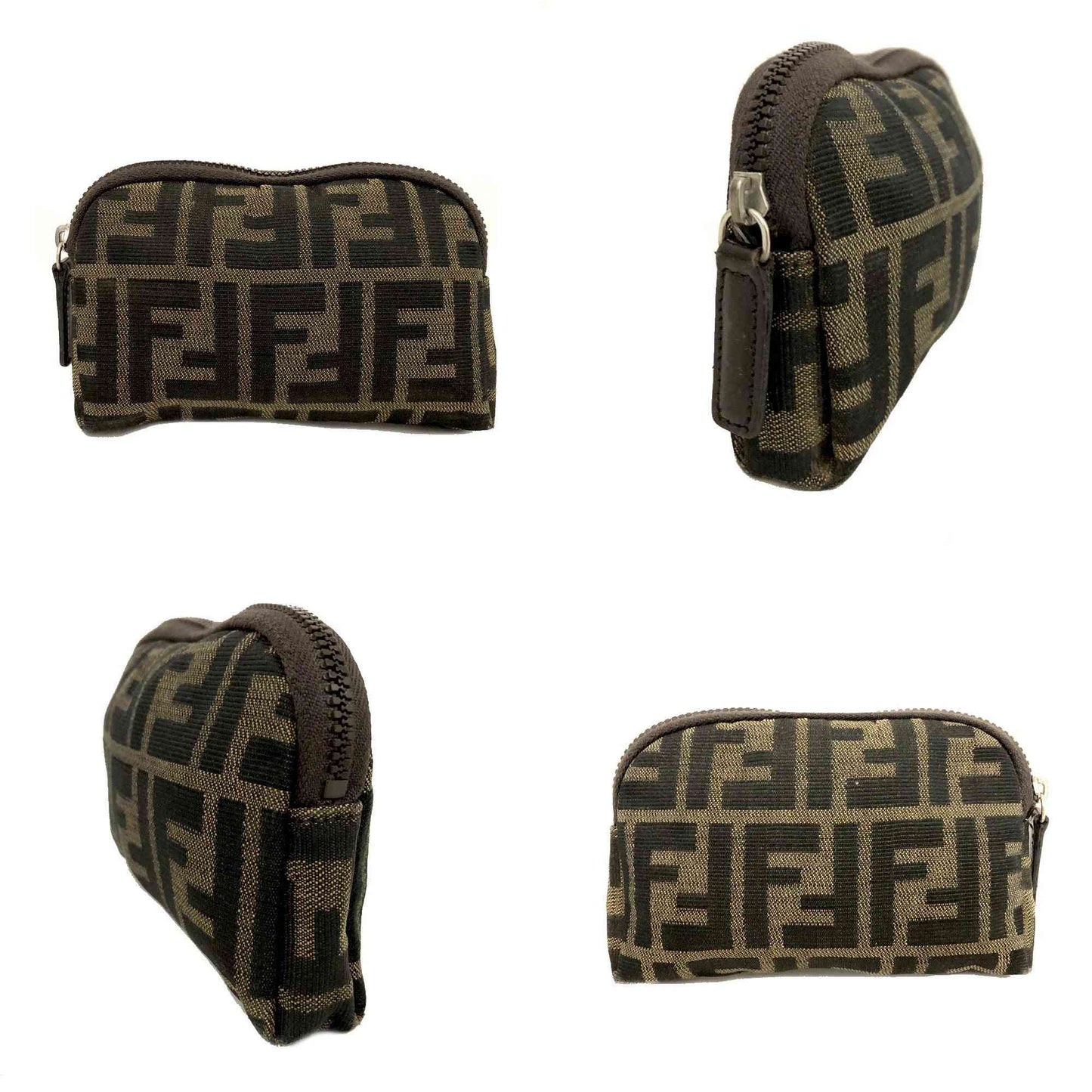 FENDI Zucca Canvas Cosmetic Pouch Bag Khaki