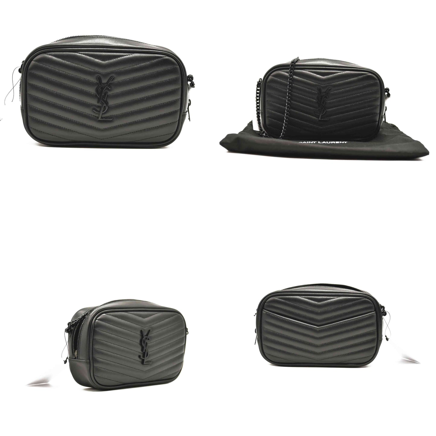 SAINT LAURENT  Grain De Poudre Matelasse Monochrome Monogram Mini Lou Camera Bag Black