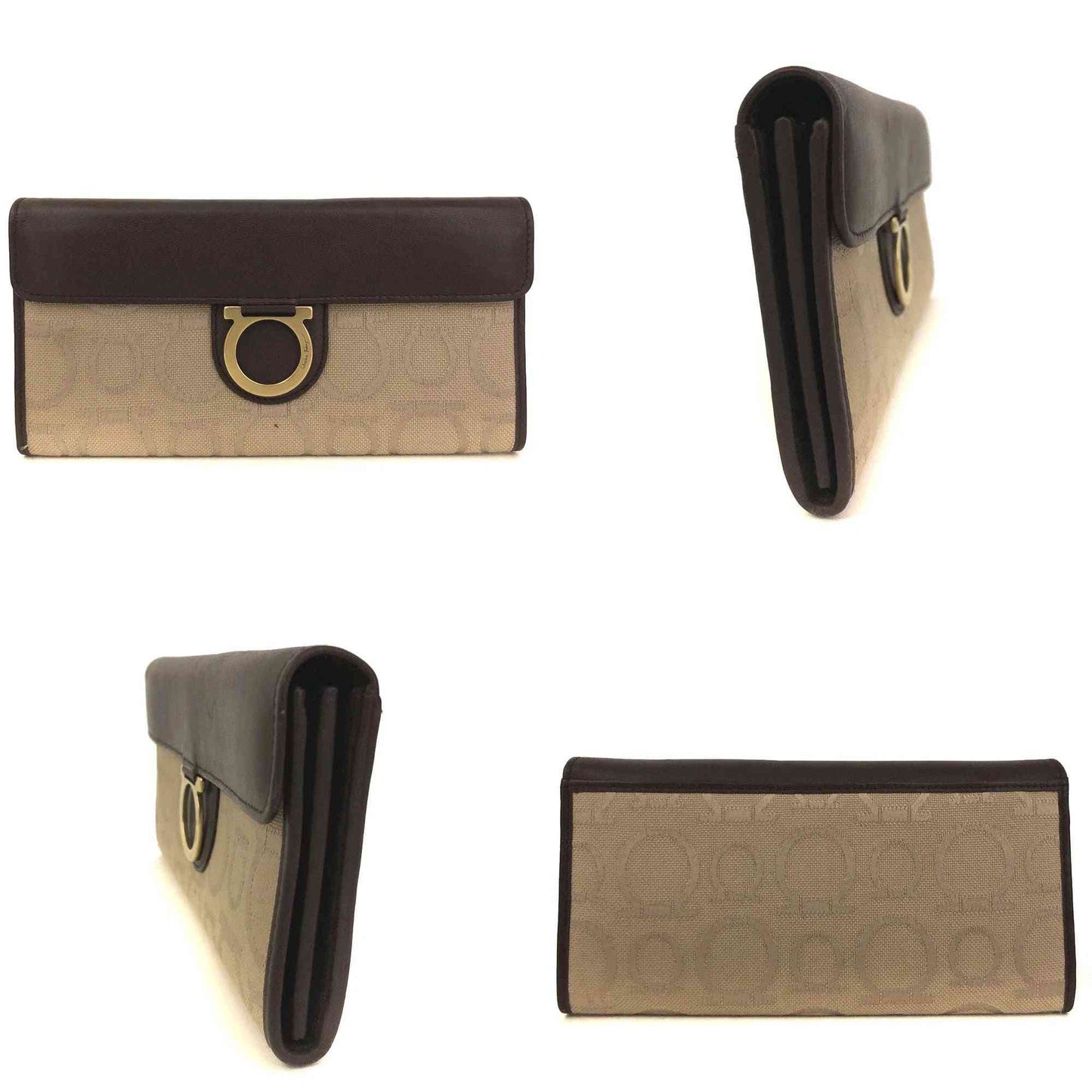 Salvatore Ferragamo Gancini Canvas Leather Long Bifold Wallet