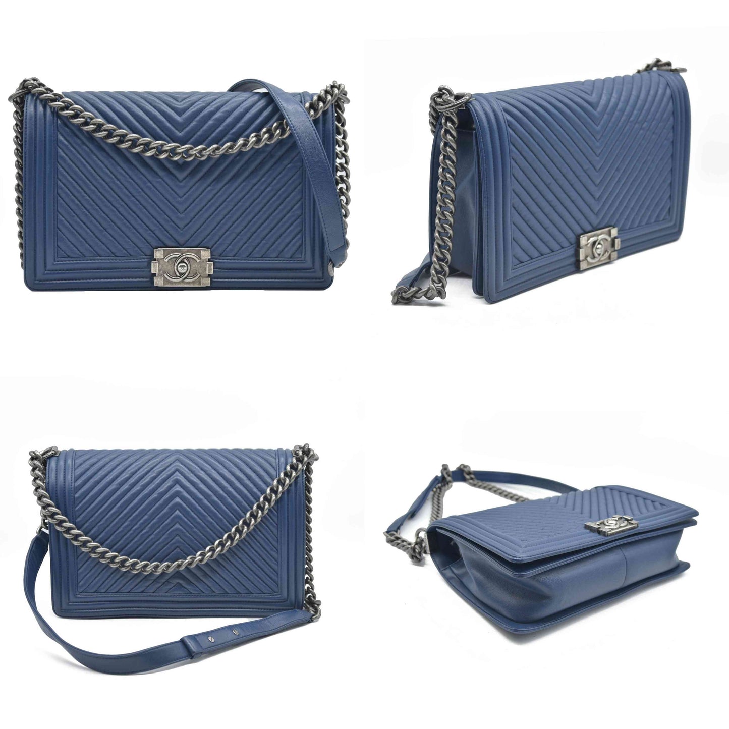 $7000 Chanel Boy Flap Bag Chevron Wrinkled Lambskin New Medium