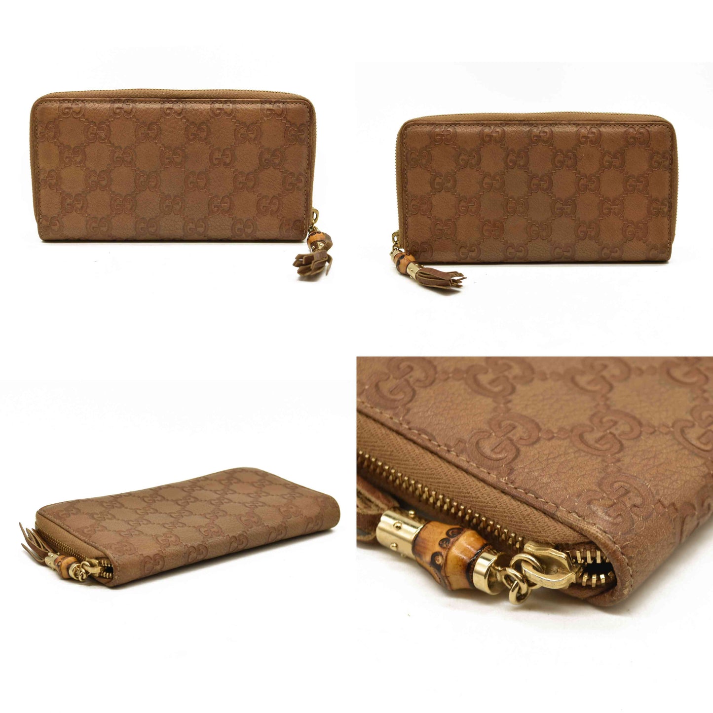 Gucci  Guccissima Bamboo Tassel Zip Around Wallet Light Brown