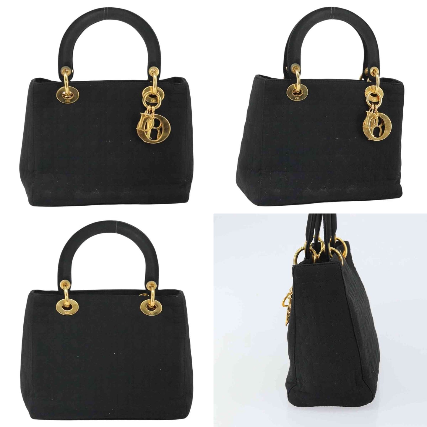 $5100 Christian Dior Nylon Cannage Medium Lady Dior Black Gold