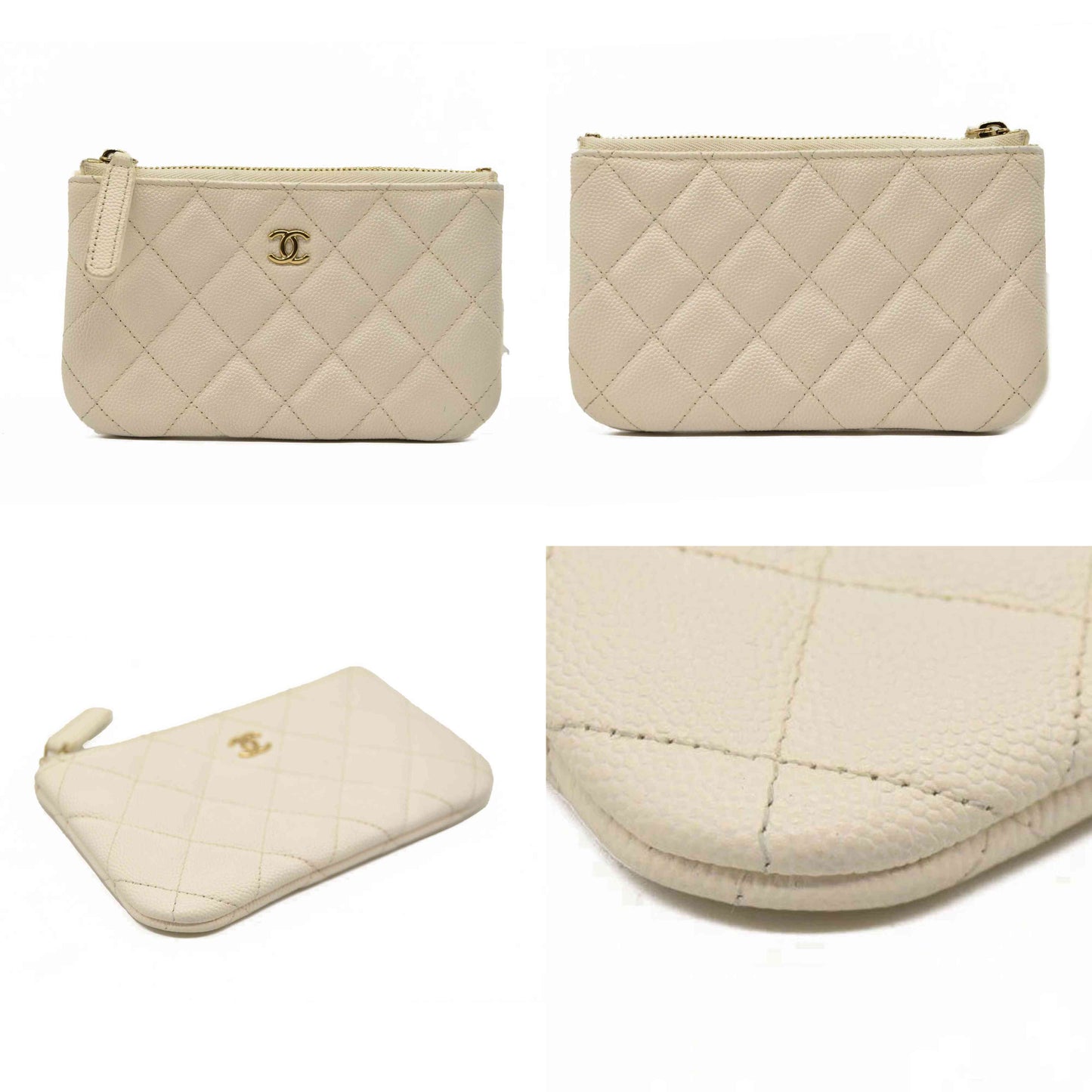 Chanel  Caviar Quilted Small Cosmetic Case White