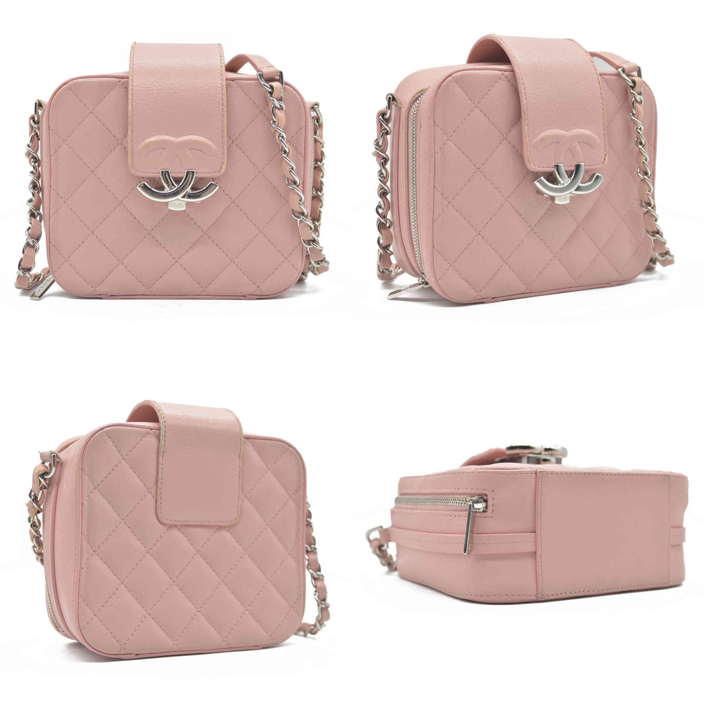 $4200 Chanel Lambskin Quilted Mini CC Box Camera Bag Pink