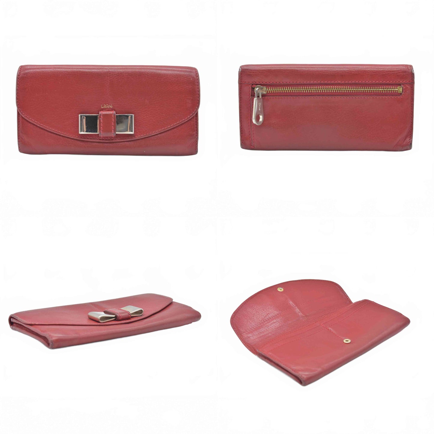 $498 2015 Chloe Lily Leather Long Bifold Wallet Purse Red