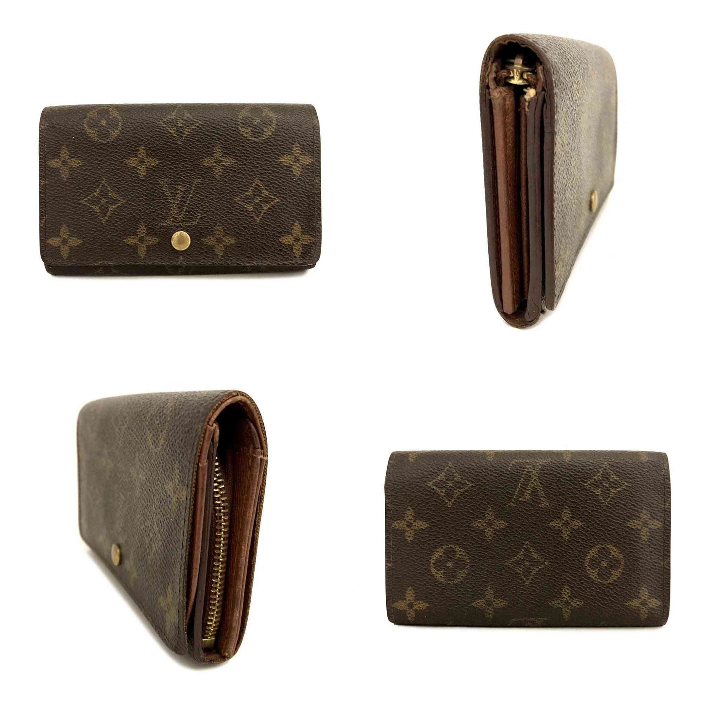 $560 2000 Louis Vuitton Monogram Porte Monnaie Billets Trésor Wallet CA0030