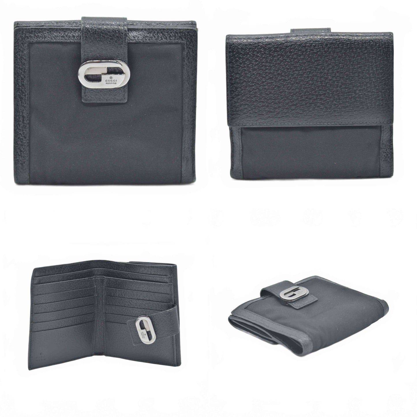 $490 GUCCI Logo Canvas Leather Bifold Wallet Black