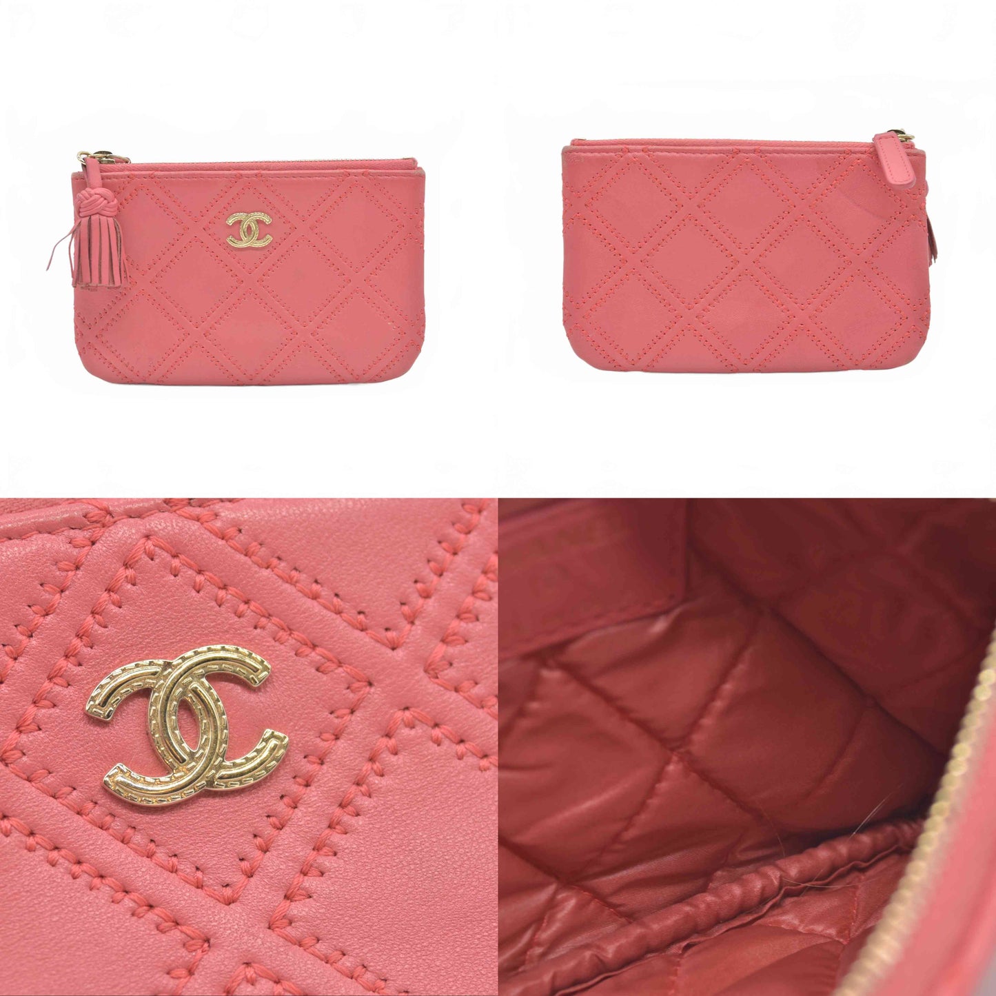 $950 2018 Coco Mark double stitched Matelassé fringed clutch bag by Chanel