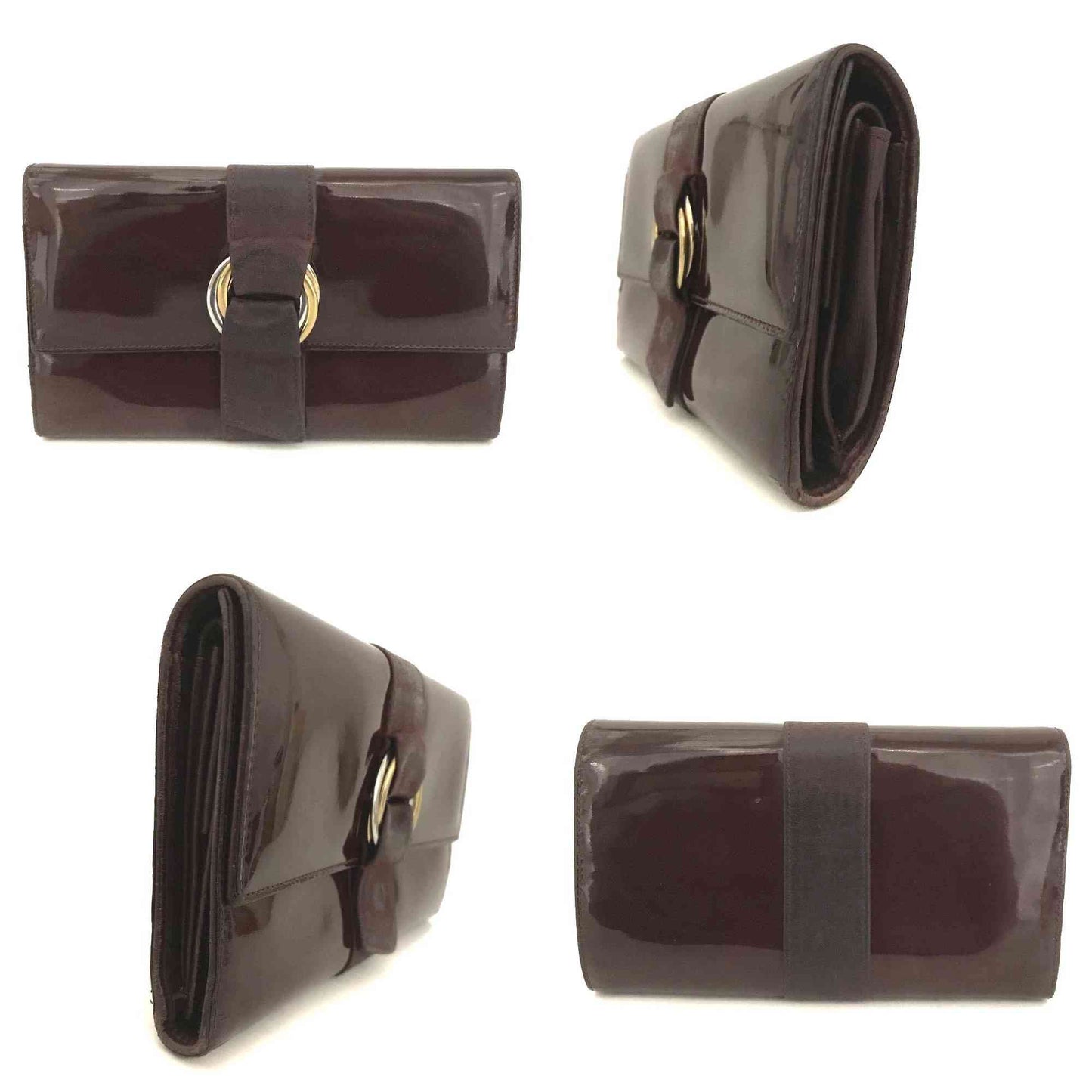 $850 Cartier Trinity Patent Leather Long Trifold Wallet Bordeaux
