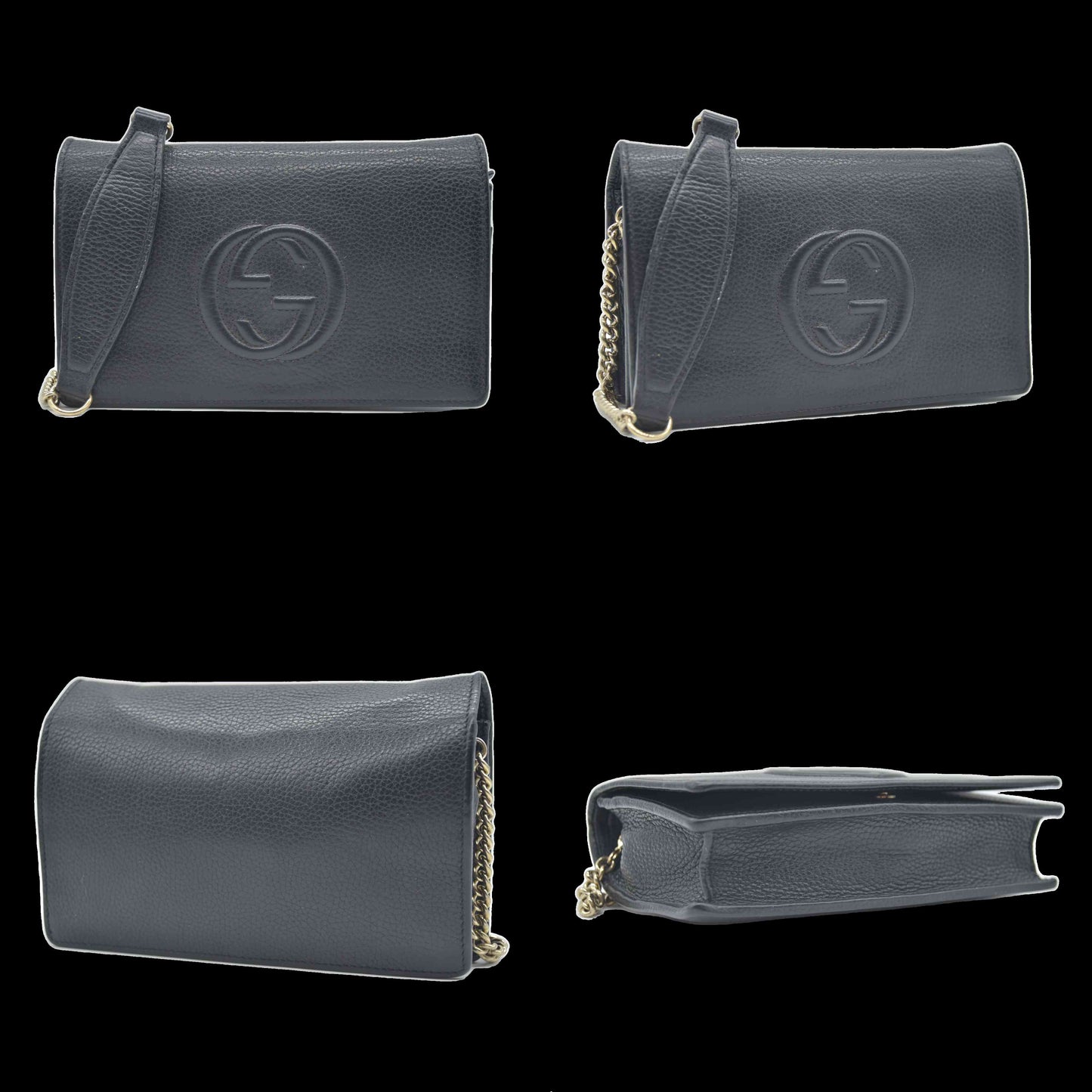 Gucci Pebbled Calfskin Soho Wallet On Chain Black