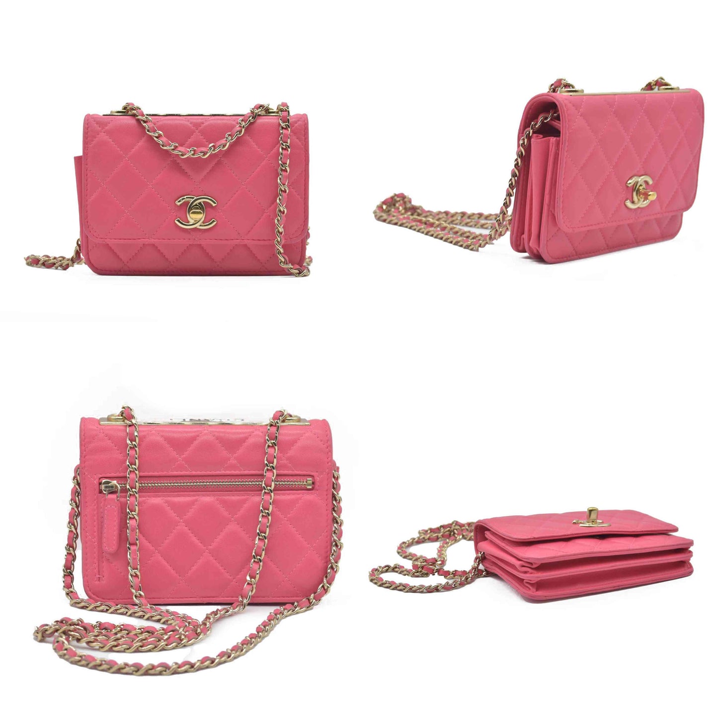 Chanel Lambskin Quilted Mini Trendy CC Wallet On Chain WOC Pink