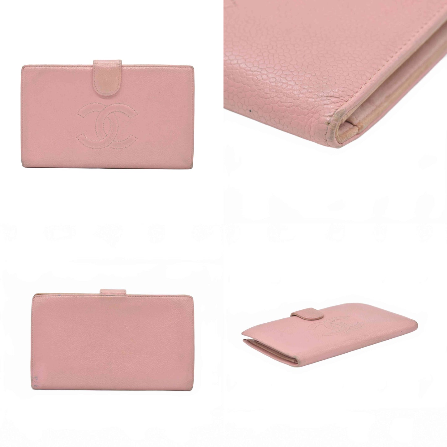 $625 Chanel Caviar Timeless CC French Wallet Pink
