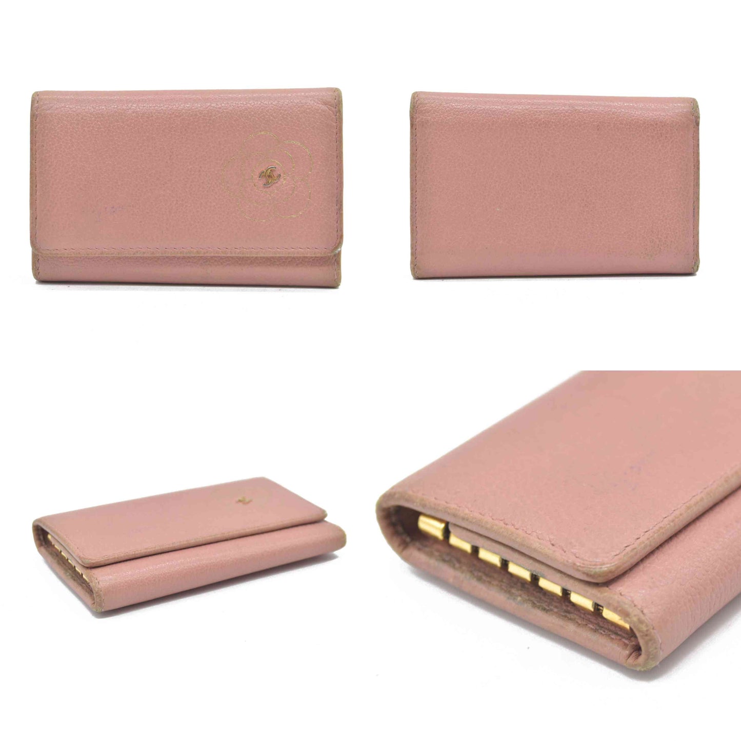 AUCTION $600 Chanel Camellia 6 Key Holder Coral Pink