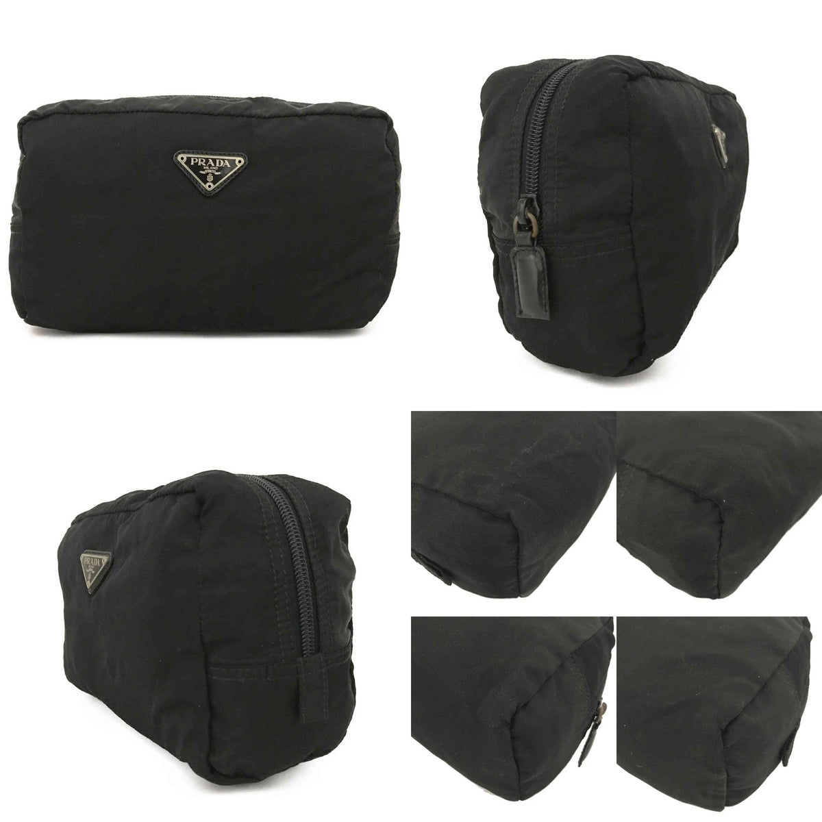 $720 PRADA Logo Plate Nylon Cosmetic Pouch Bag Black