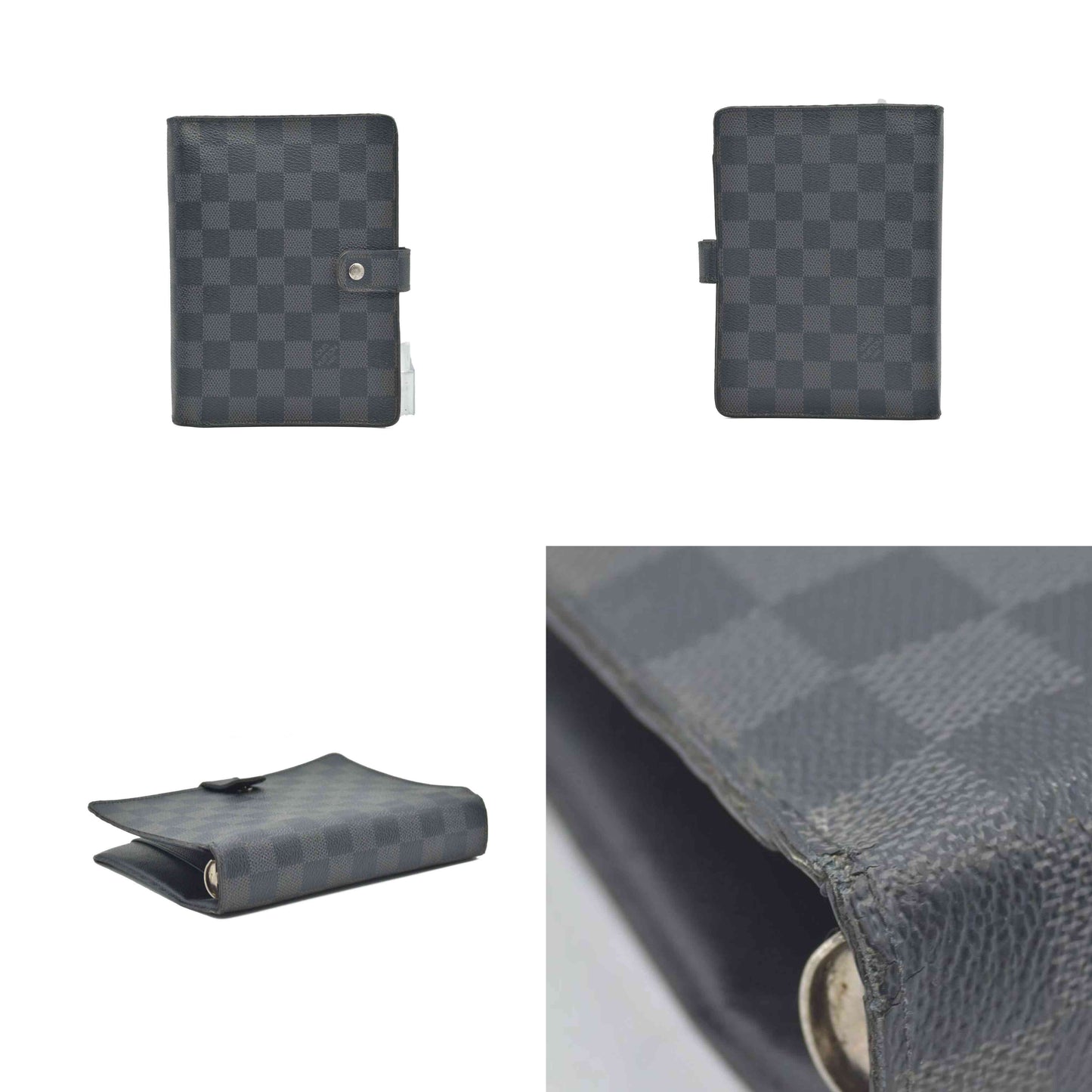 $755 2010 Louis Vuitton Damier Graphite Medium Ring Agenda Cover SP5100 CONSIGNMENT