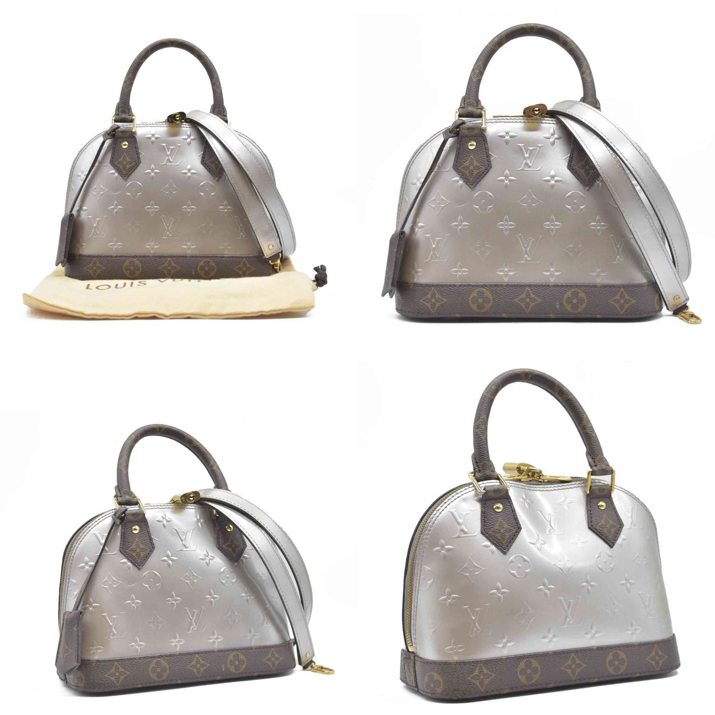 $1940 Louis Vuitton  Vernis Monogram Alma BB Taupe Metallise Crossbody