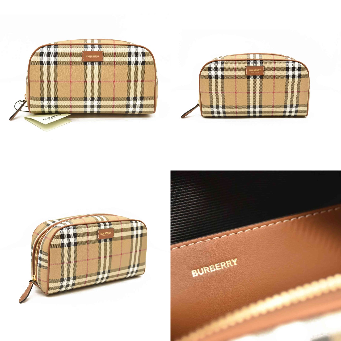 BURBERRY Beige Check Medium Cosmetic Travel Pouch