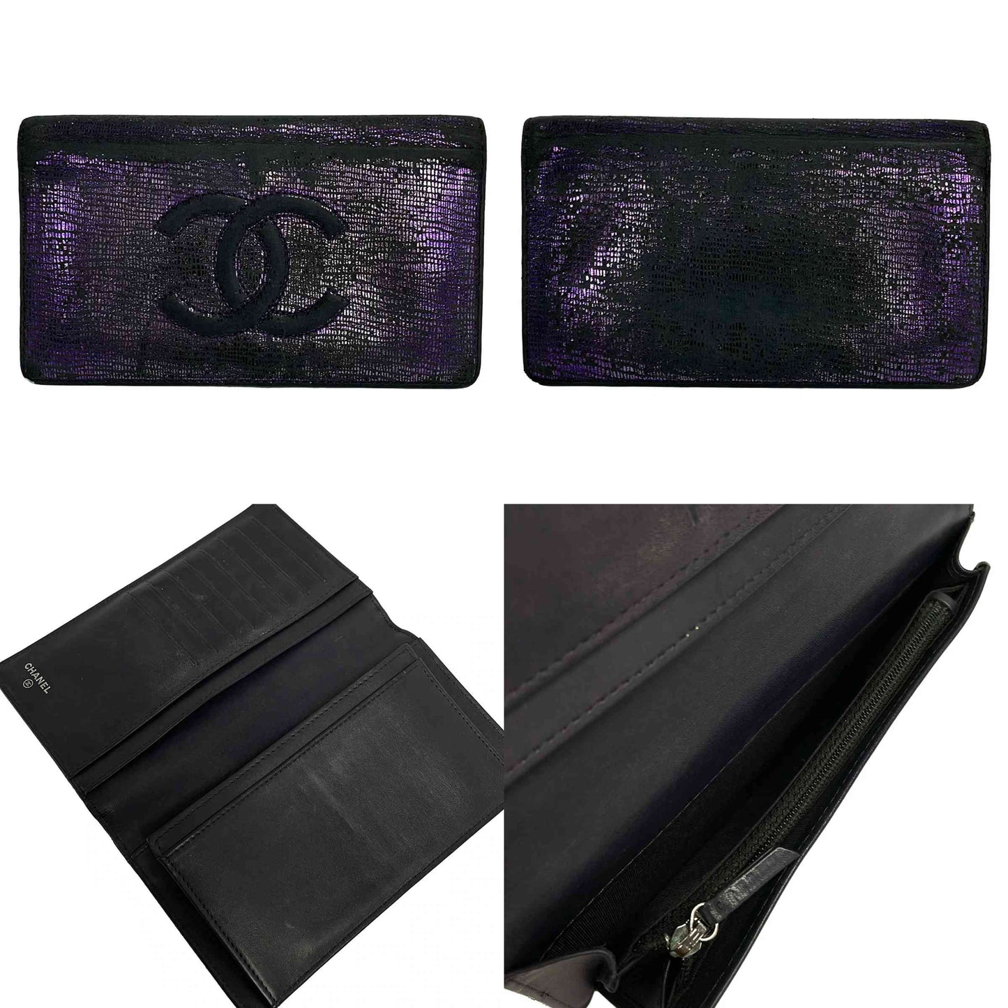 $800 Chanel Chanel Metallic Purple Leather CC Bifold Wallet CONSIGNMENT
