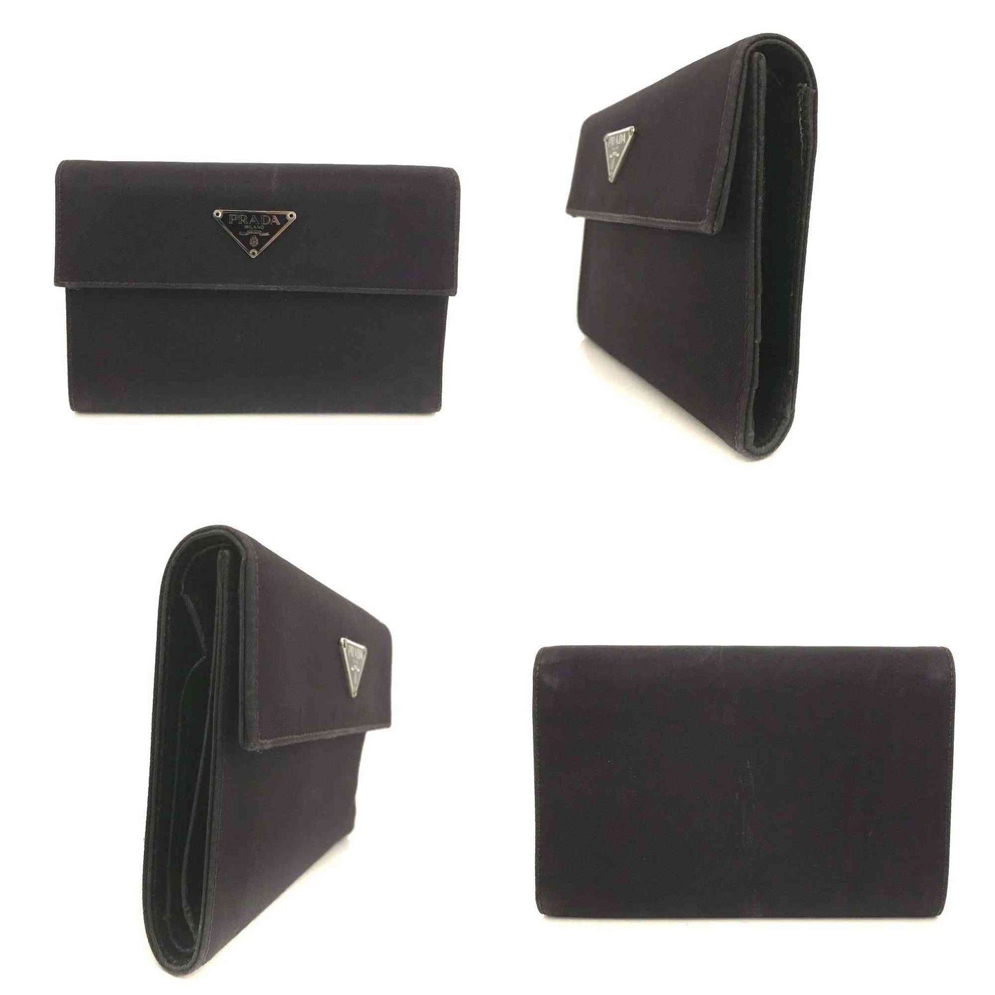 $675 PRADA Logo Plate Nylon Trifold Wallet Purple
