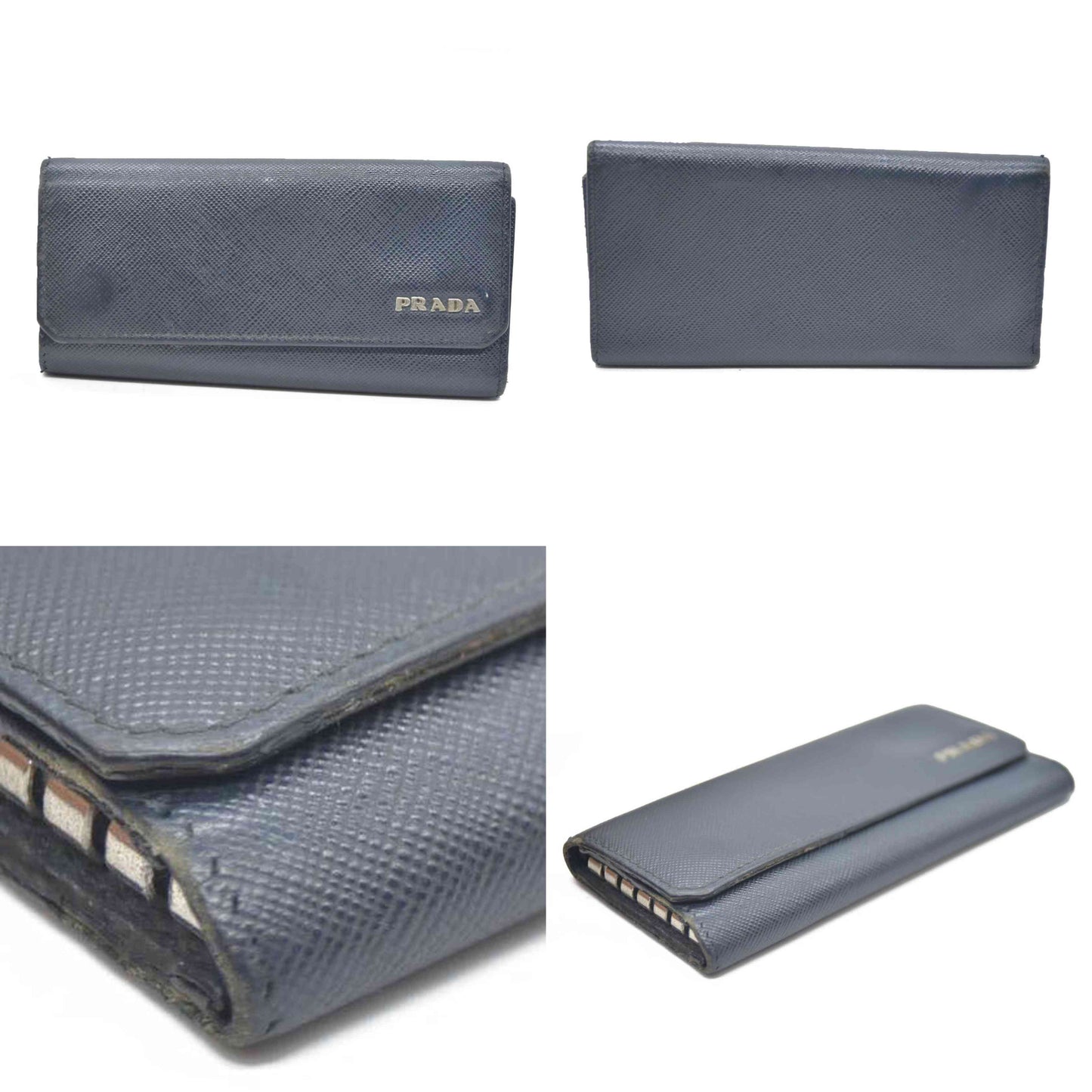 PRADA Logo Saffiano Leather 6 Ring Key Case Navy blue AUCTION $595