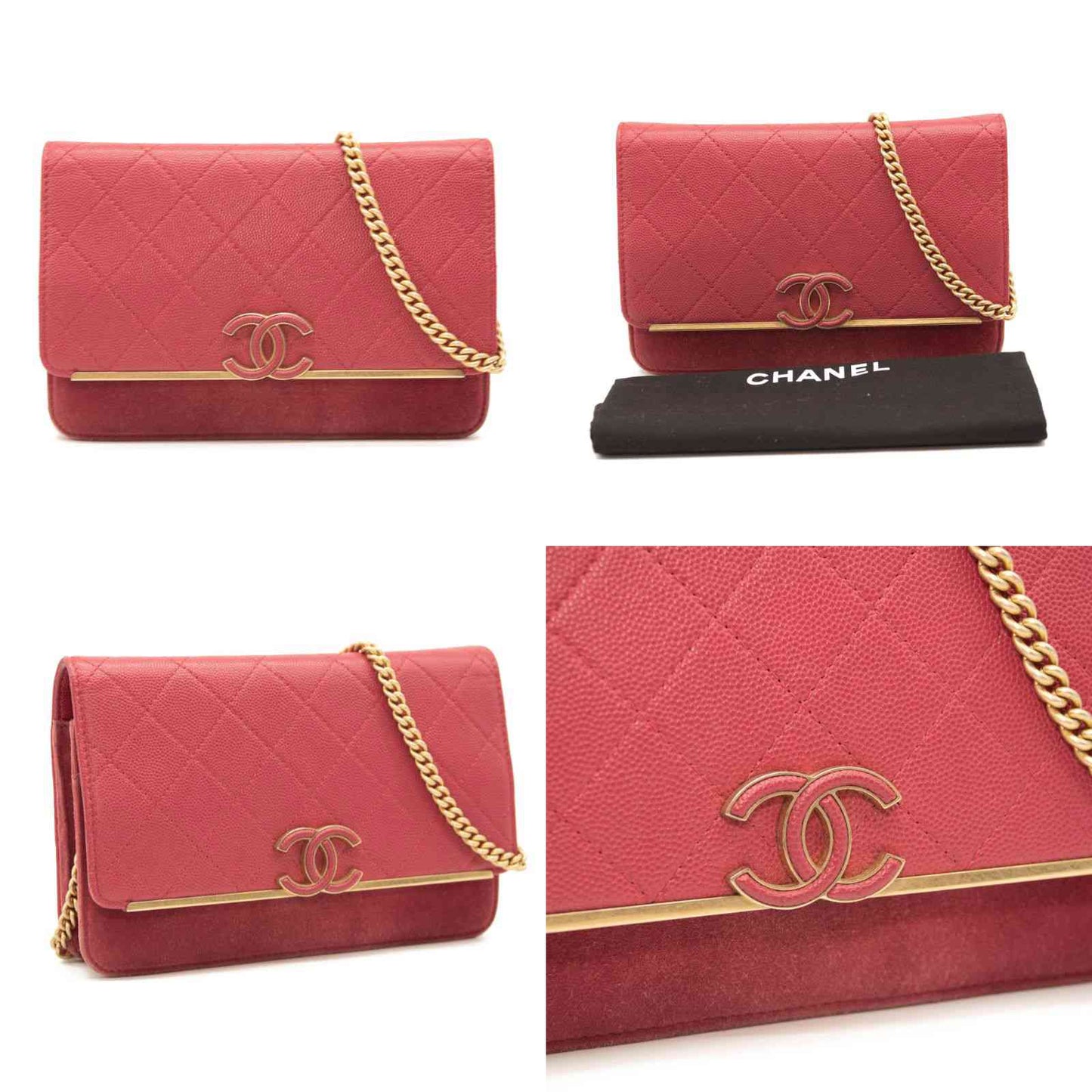 Chanel Grained Calfskin Stitched Small WOC CC Flap Bag Pink