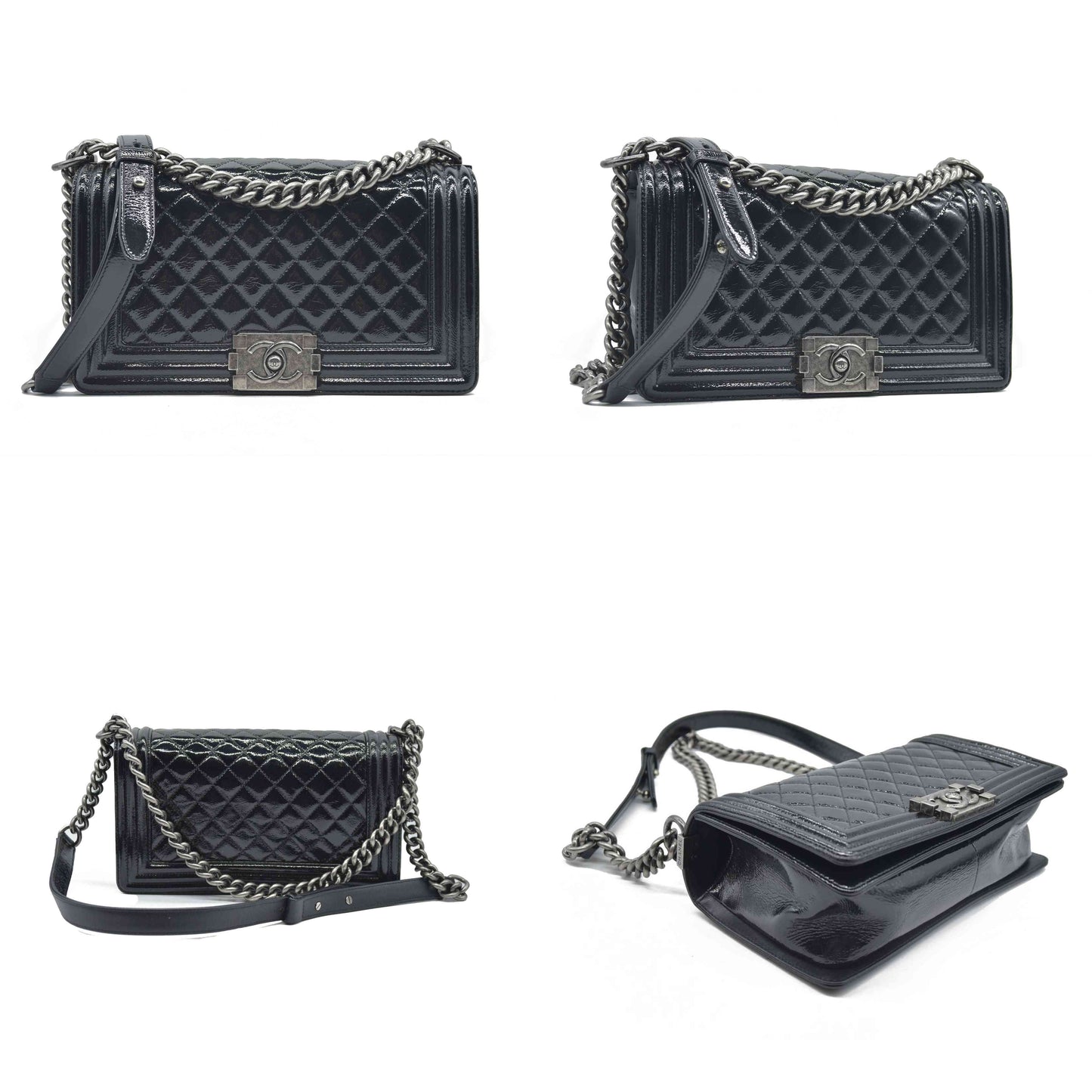 $6900 Chanel Medium Patent Boy Bag CC Logo Chain Shoulder Bag 2014