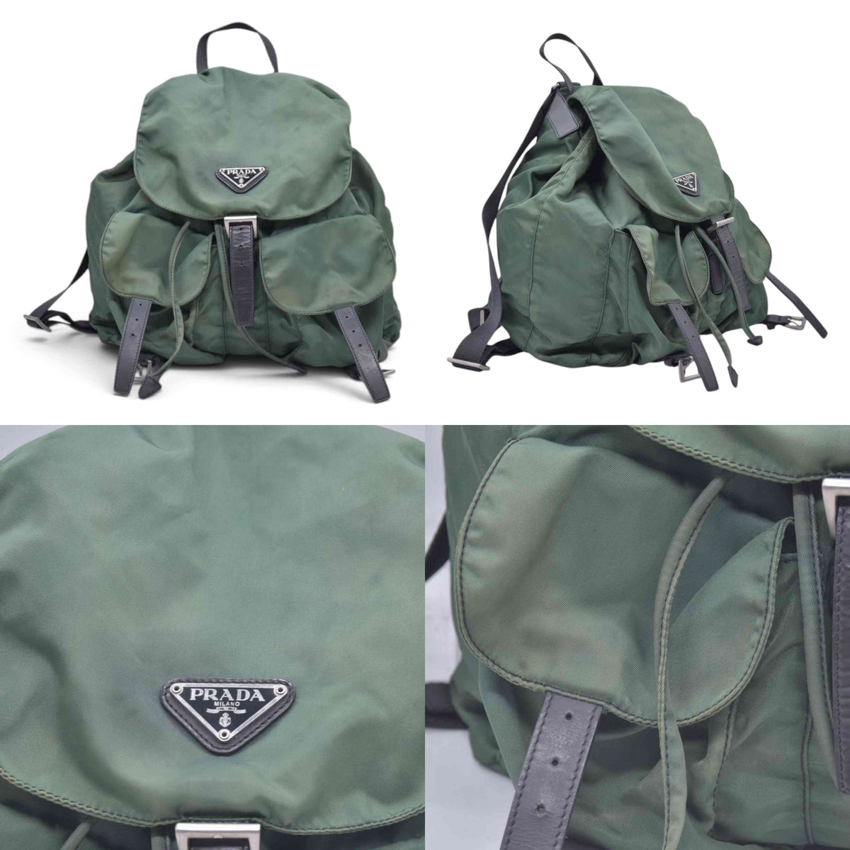 $1450 PRADA Vela Tessuto Nylon Pocket Backpack Army Green CONSIGNMENT 10021350